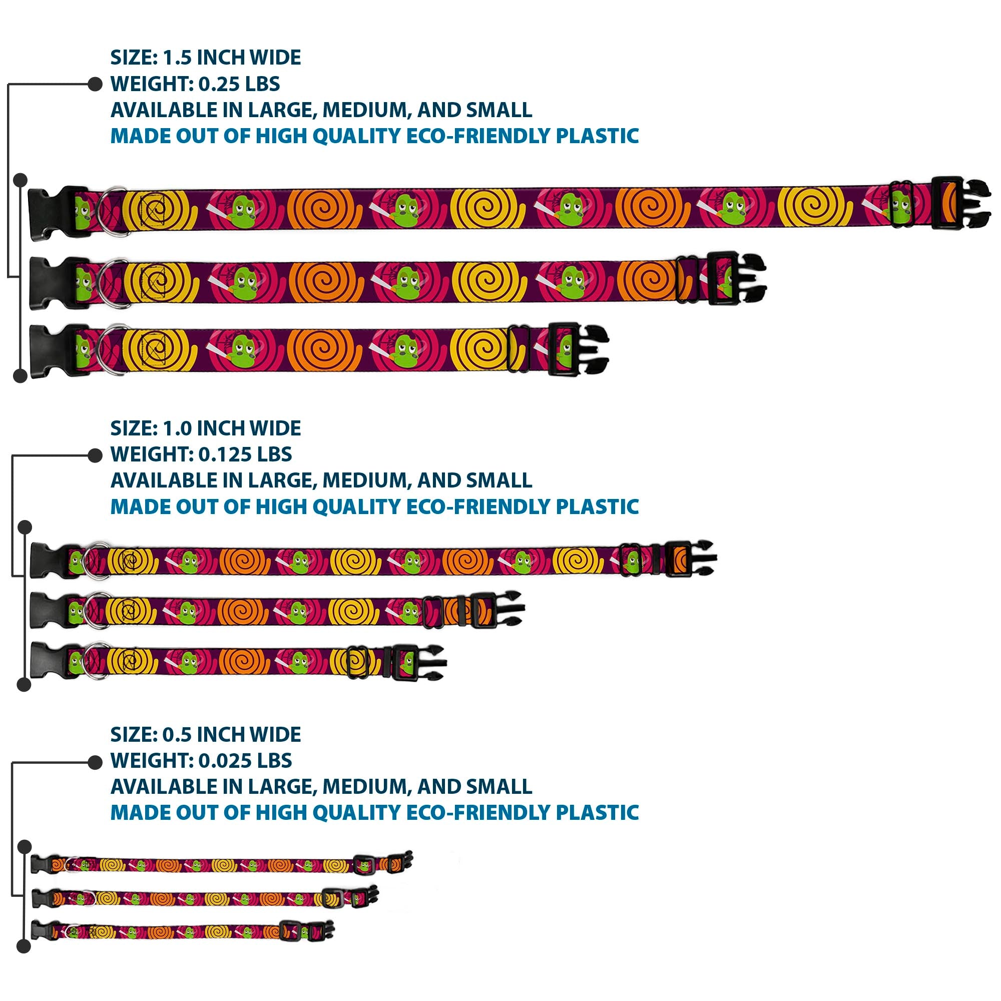 Plastic Clip Collar - Green Dragons Smoking Purple Plastic Clip Collars Buckle-Down