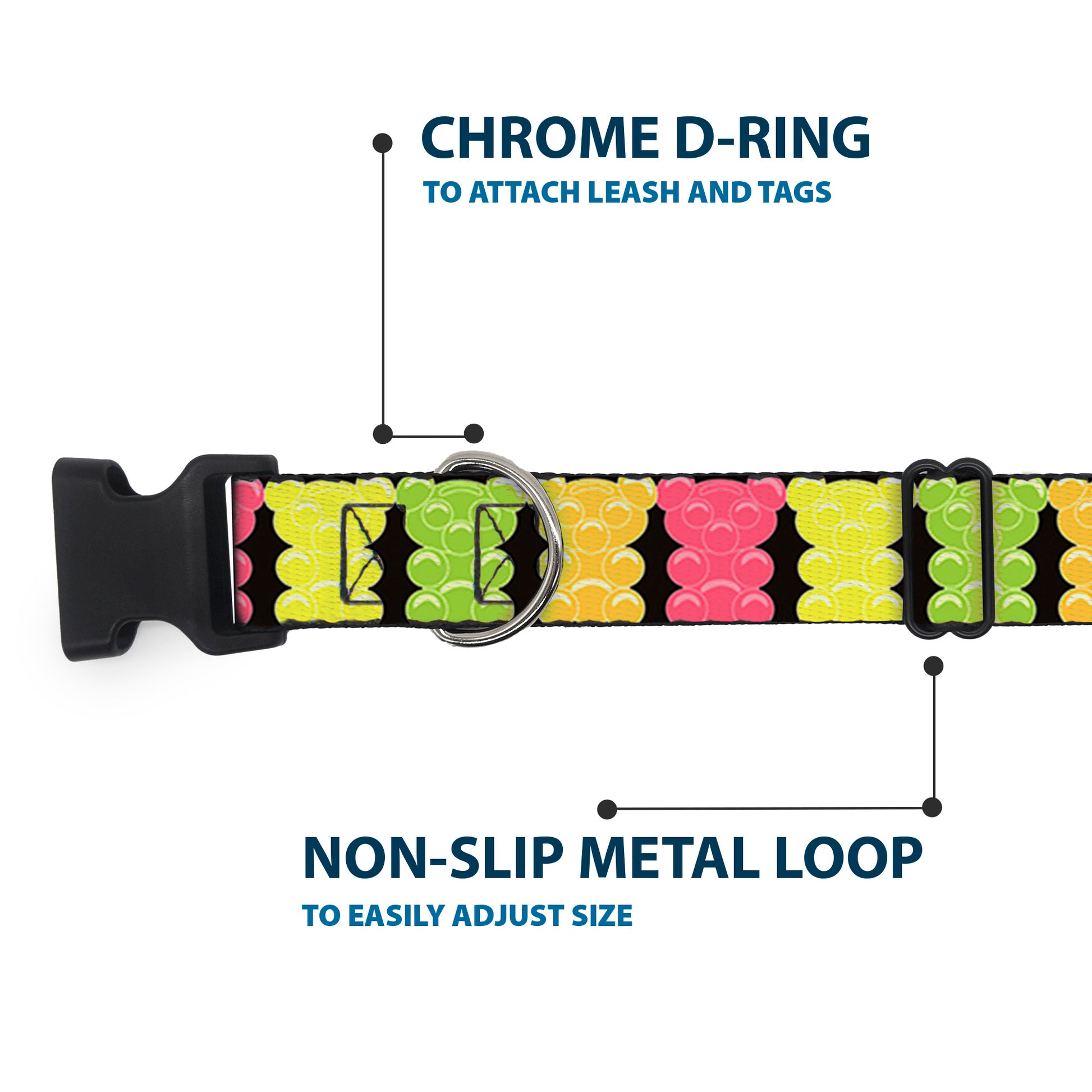 Plastic Clip Collar - Gummy Bears Cartoon Black/Red/Yellow/Green Plastic Clip Collars Buckle-Down