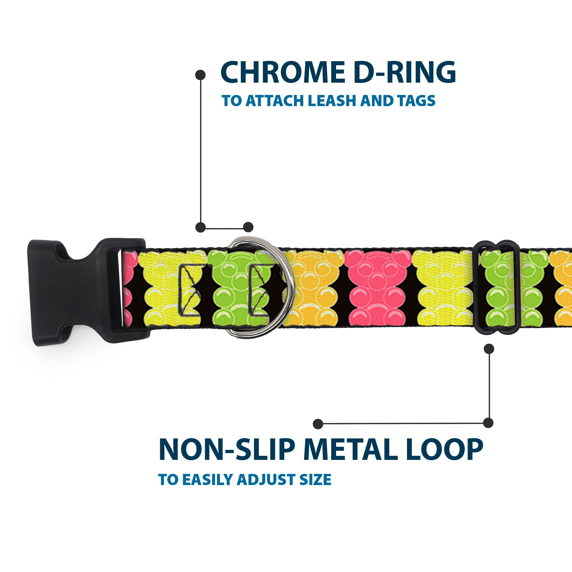 Plastic Clip Collar - Gummy Bears Cartoon Black/Red/Yellow/Green Plastic Clip Collars Buckle-Down