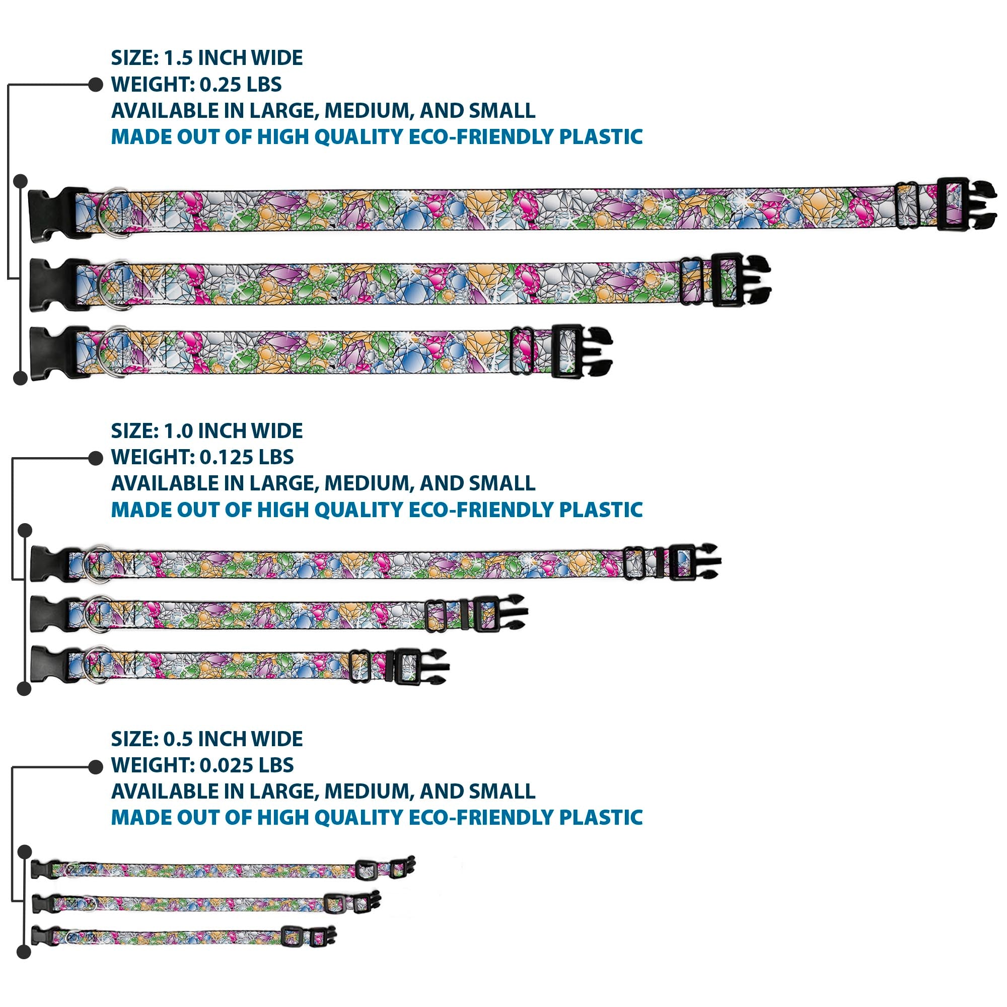 Plastic Clip Collar - Gems Stacked Multi Color Plastic Clip Collars Buckle-Down