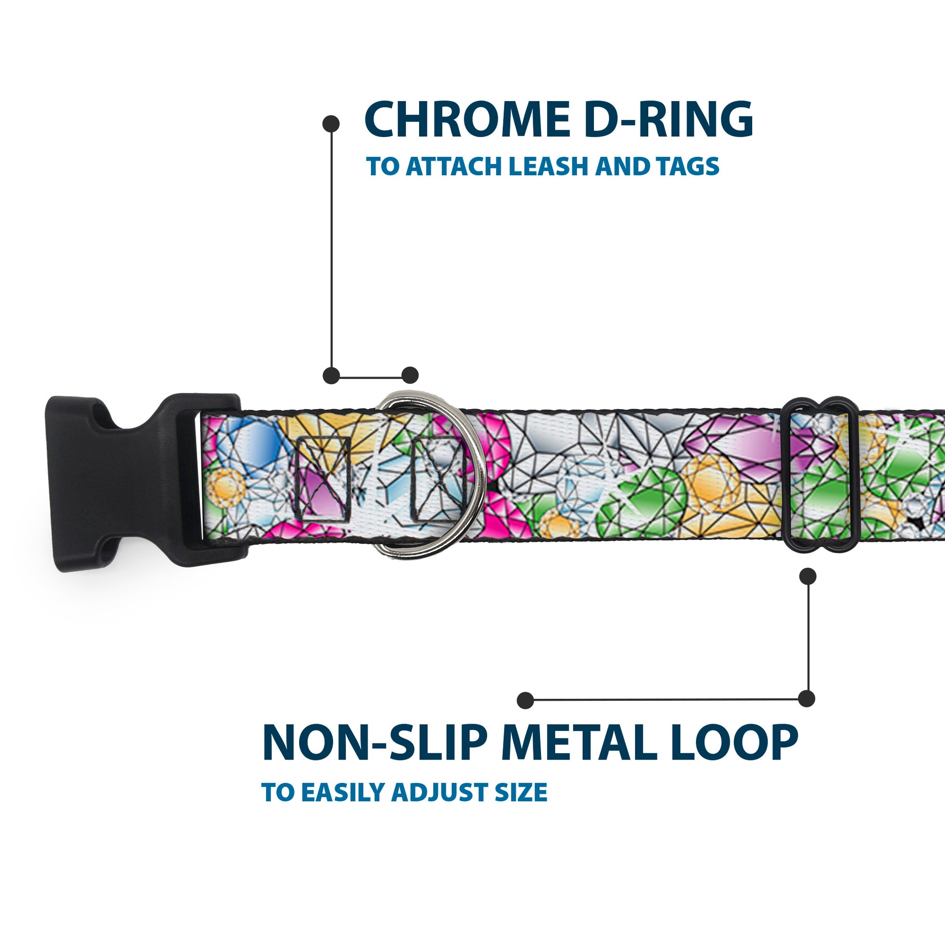 Plastic Clip Collar - Gems Stacked Multi Color Plastic Clip Collars Buckle-Down