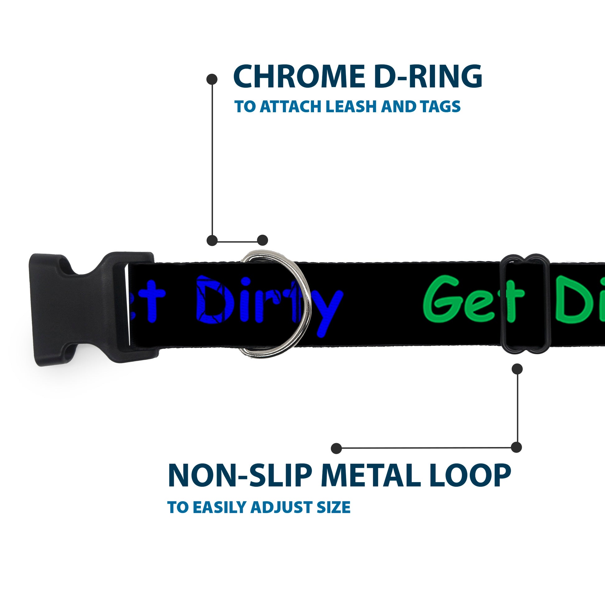 Plastic Clip Collar - GET DIRTY Black/White/Blue/Green/Red Plastic Clip Collars Buckle-Down
