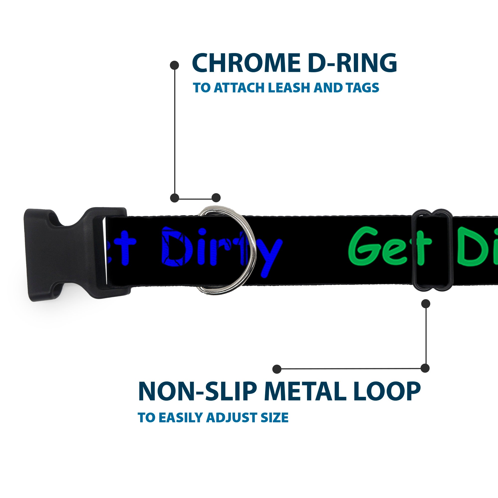 Plastic Clip Collar - GET DIRTY Black/White/Blue/Green/Red Plastic Clip Collars Buckle-Down