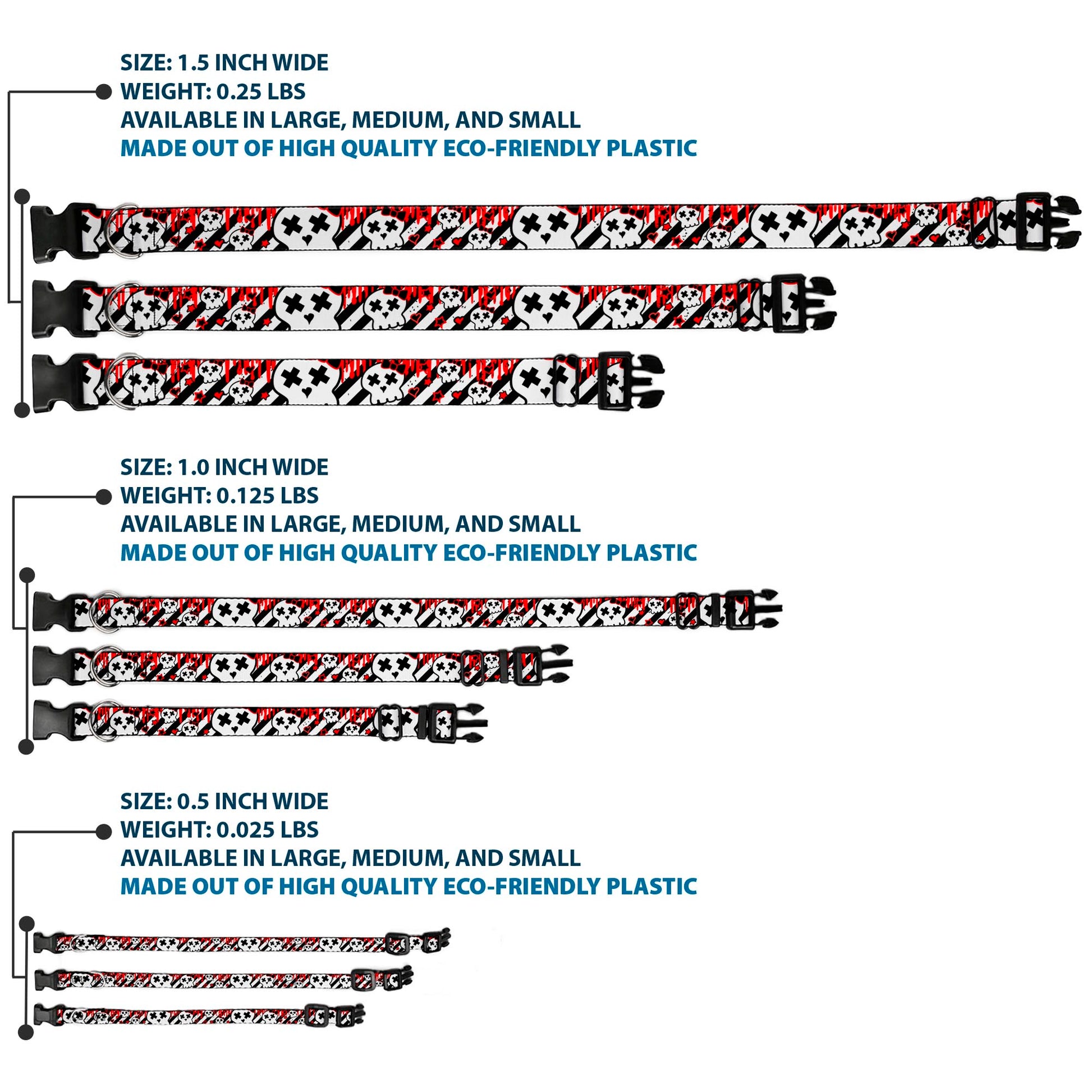 Plastic Clip Collar - Girlie Skull Black/White w/Red Paint Drips Plastic Clip Collars Buckle-Down
