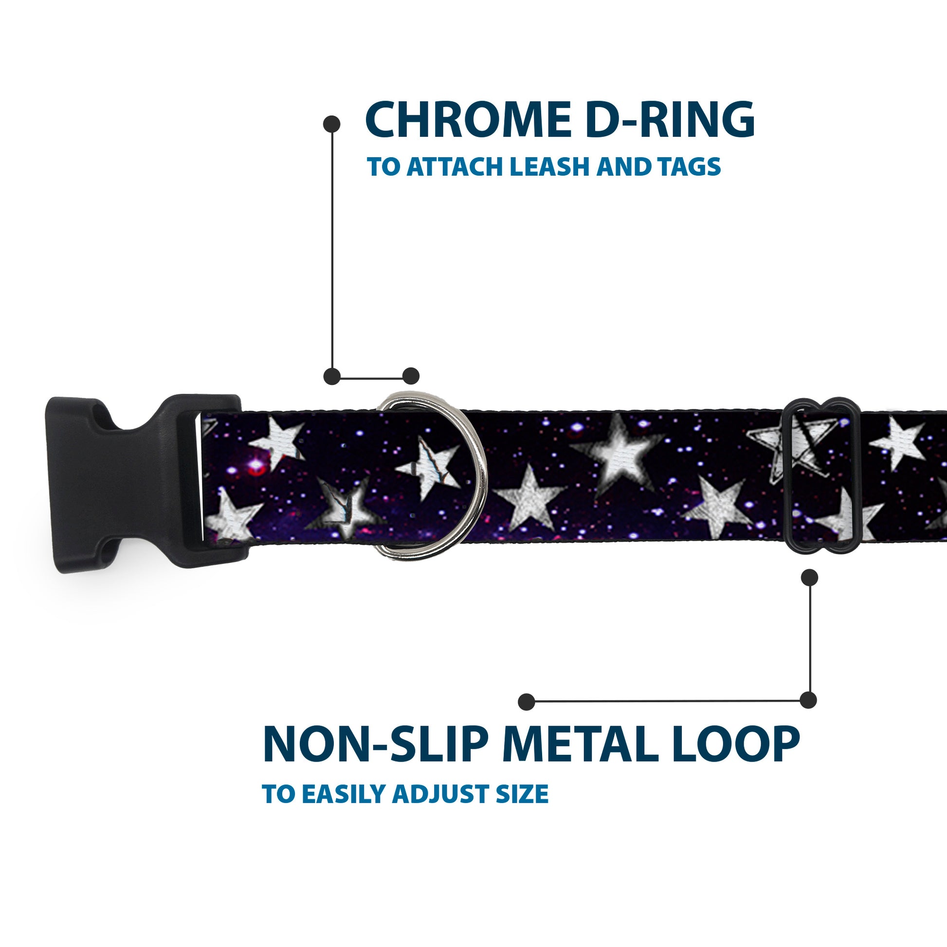 Plastic Clip Collar - Glowing Stars in Space Black/Purple/White Plastic Clip Collars Buckle-Down