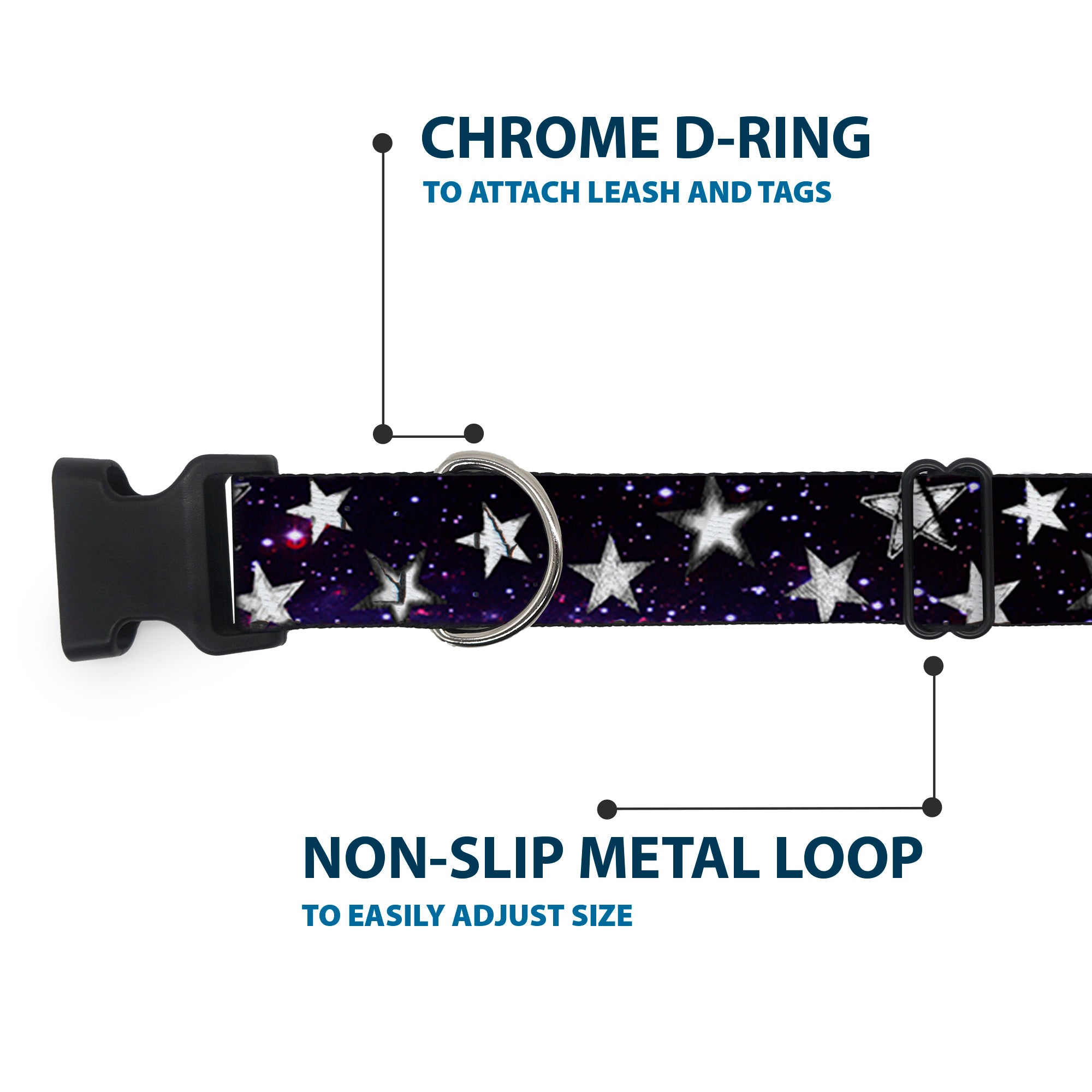 Plastic Clip Collar - Glowing Stars in Space Black/Purple/White Plastic Clip Collars Buckle-Down