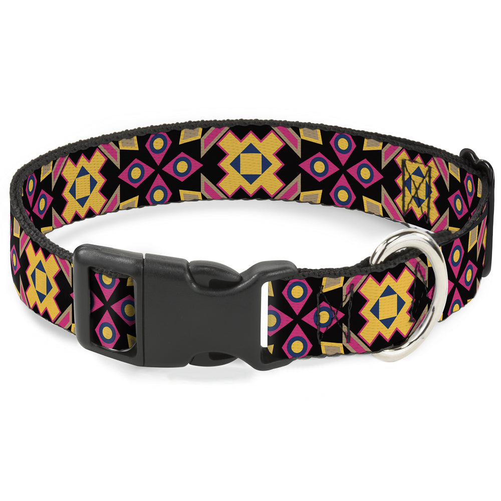 Plastic Clip Collar - Geometric Sunburst Black/Pink/Yellow/Blue Plastic Clip Collars Buckle-Down