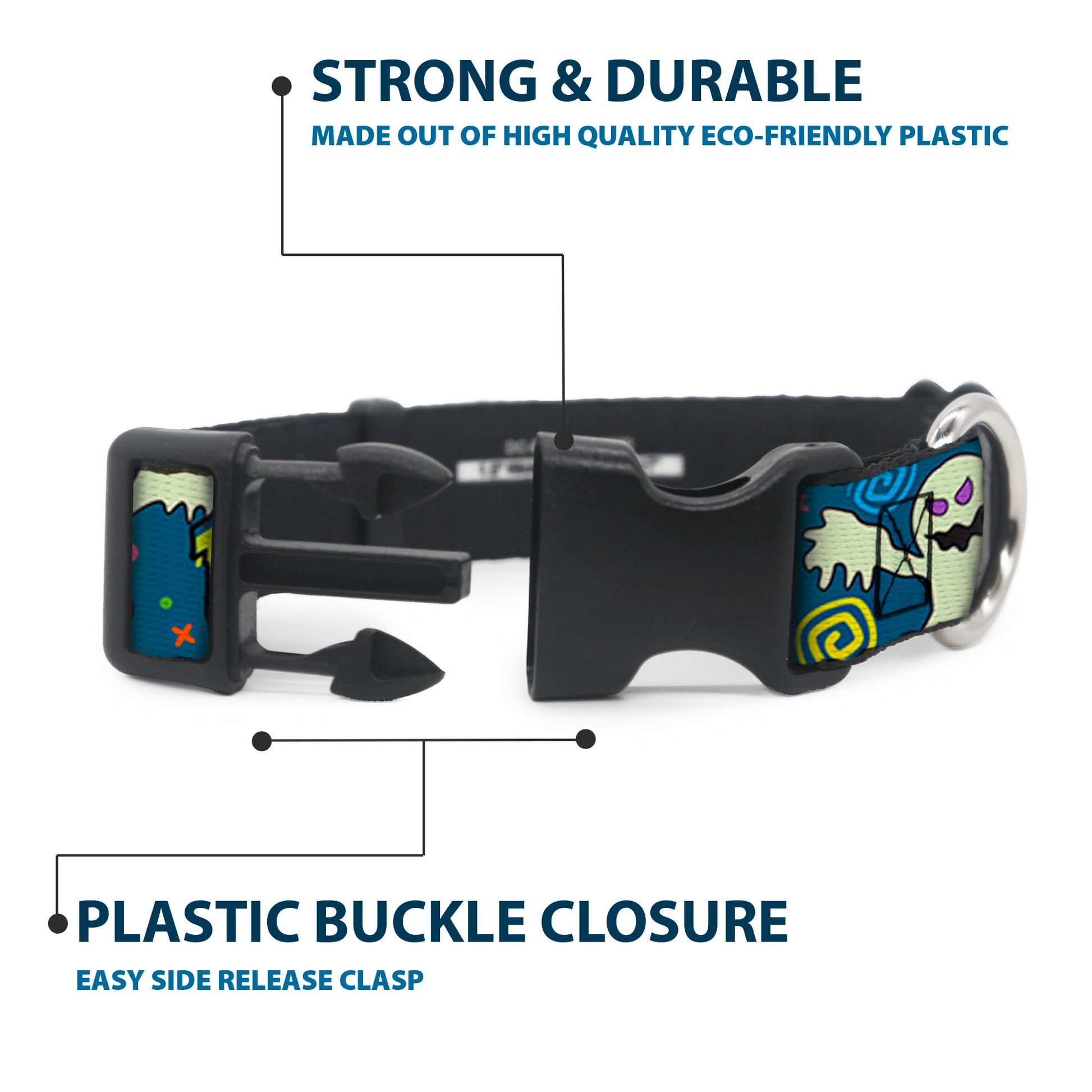 Plastic Clip Collar - Ghost BOO! Blue/Multi Color Plastic Clip Collars Buckle-Down