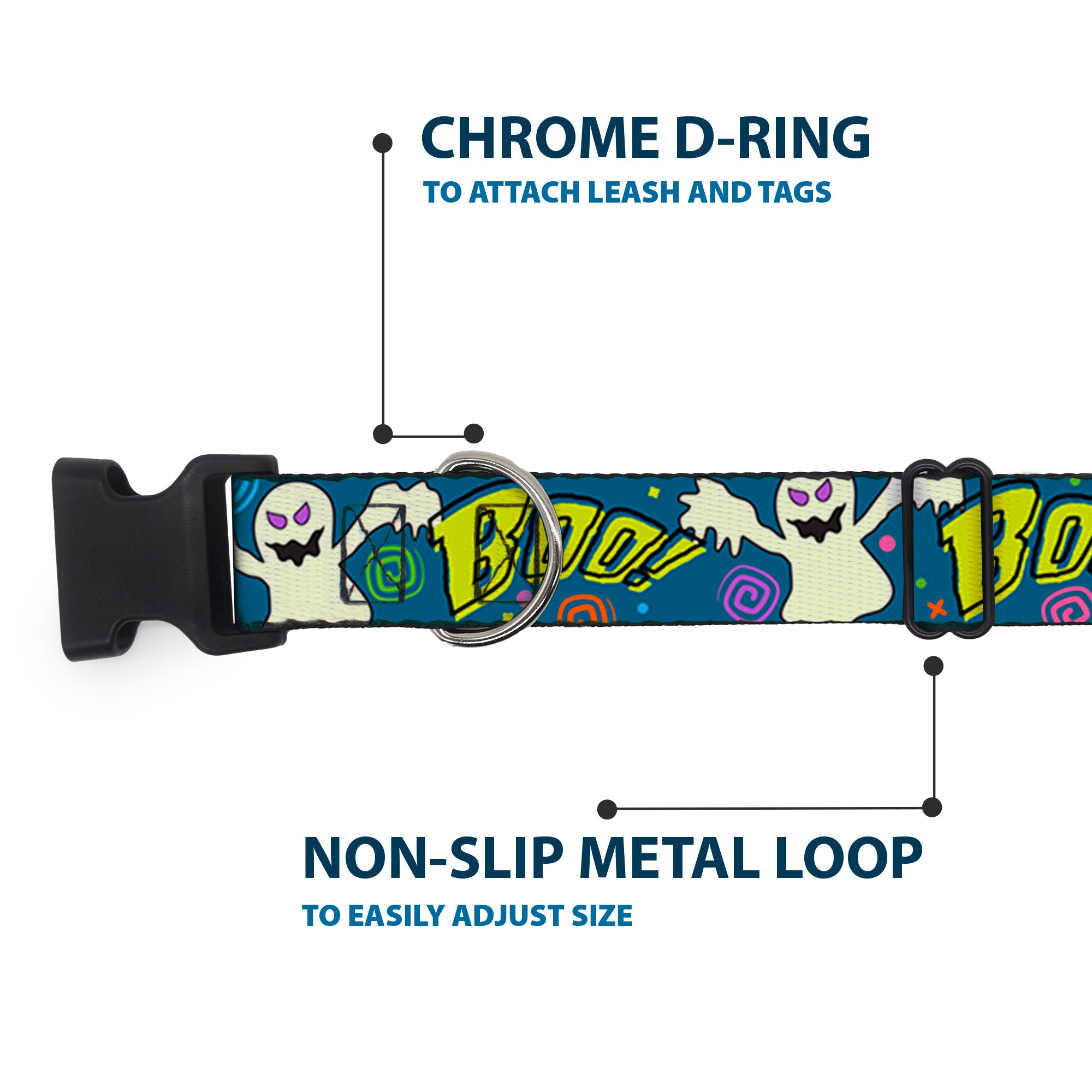 Plastic Clip Collar - Ghost BOO! Blue/Multi Color Plastic Clip Collars Buckle-Down