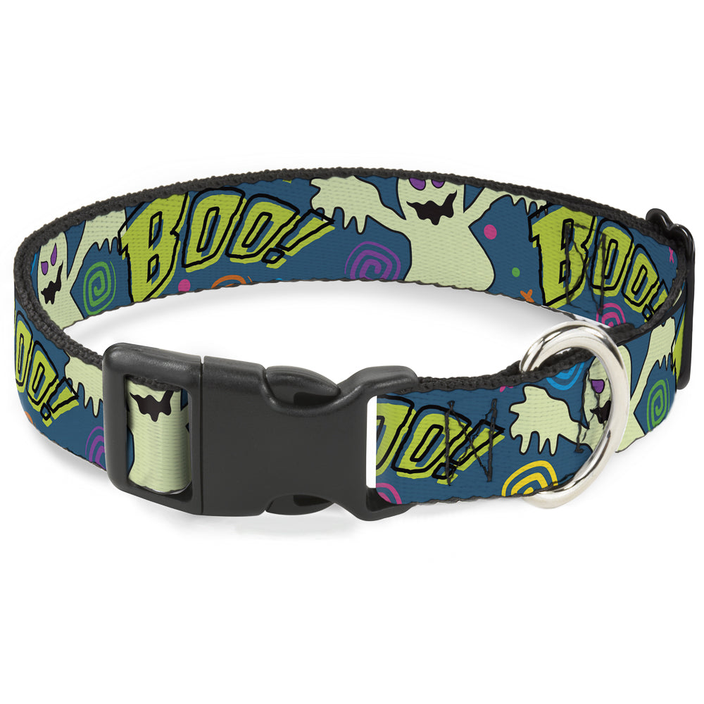 Plastic Clip Collar - Ghost BOO! Blue/Multi Color Plastic Clip Collars Buckle-Down