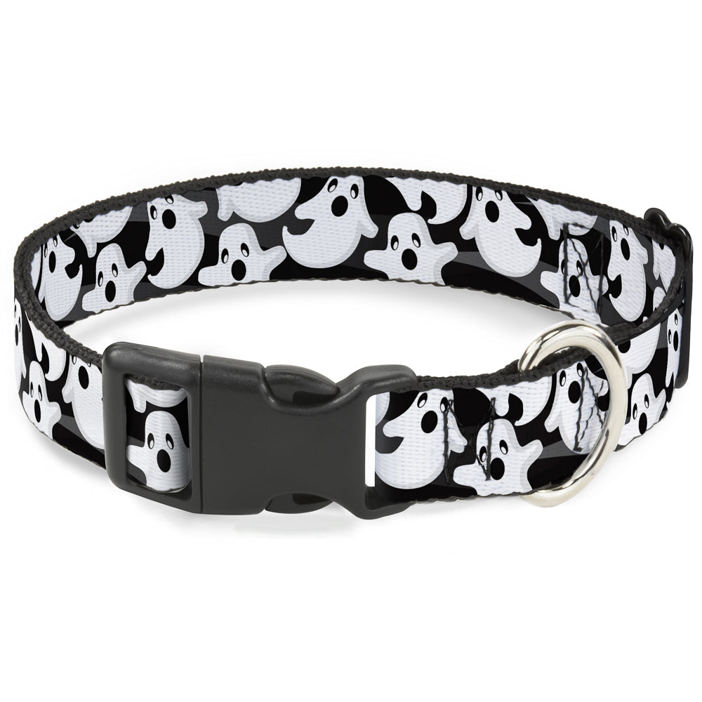 Plastic Clip Collar - Ghosts Scattered Black/White Plastic Clip Collars Buckle-Down