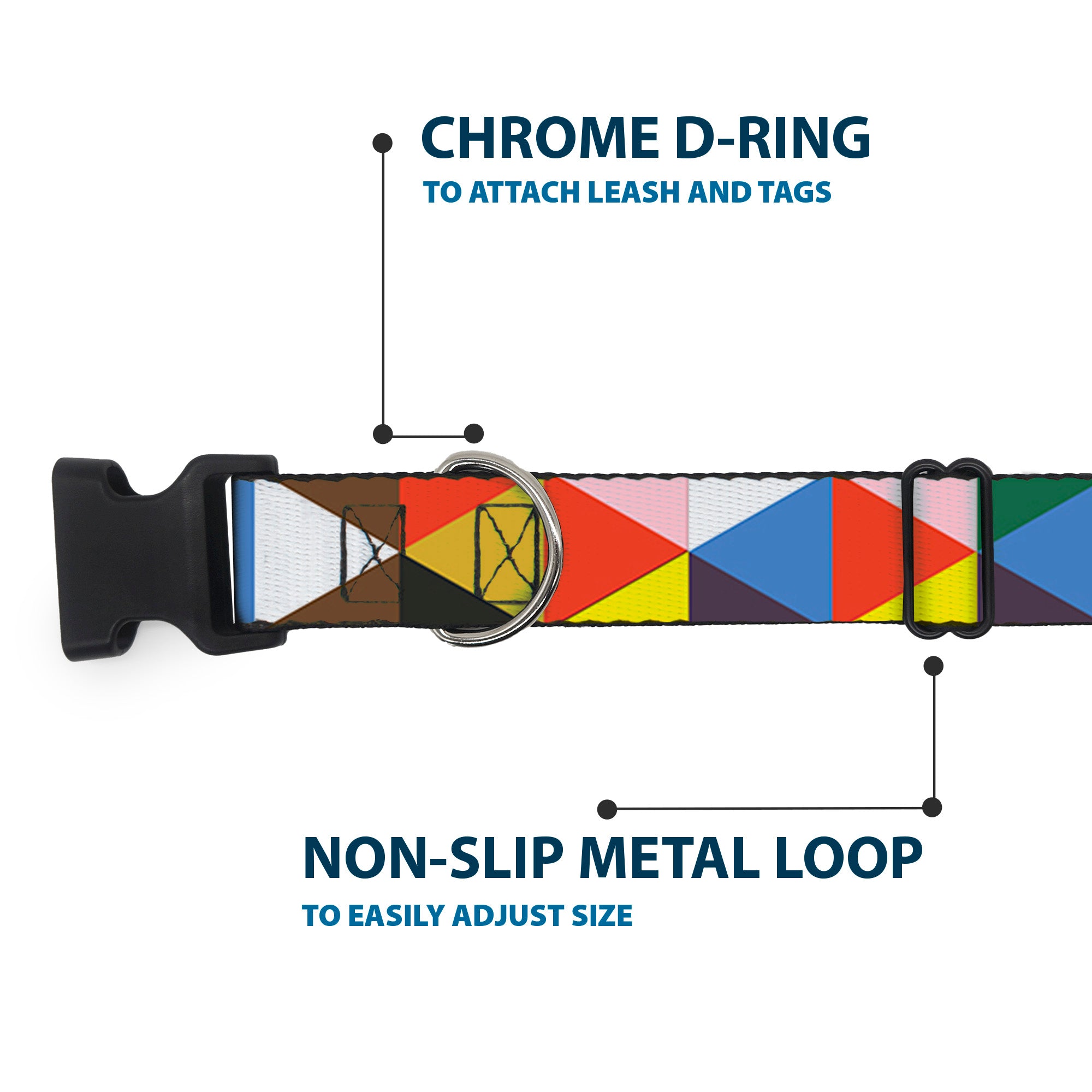 Plastic Clip Collar - Geometric Triangle Blocks Multi Color Plastic Clip Collars Buckle-Down