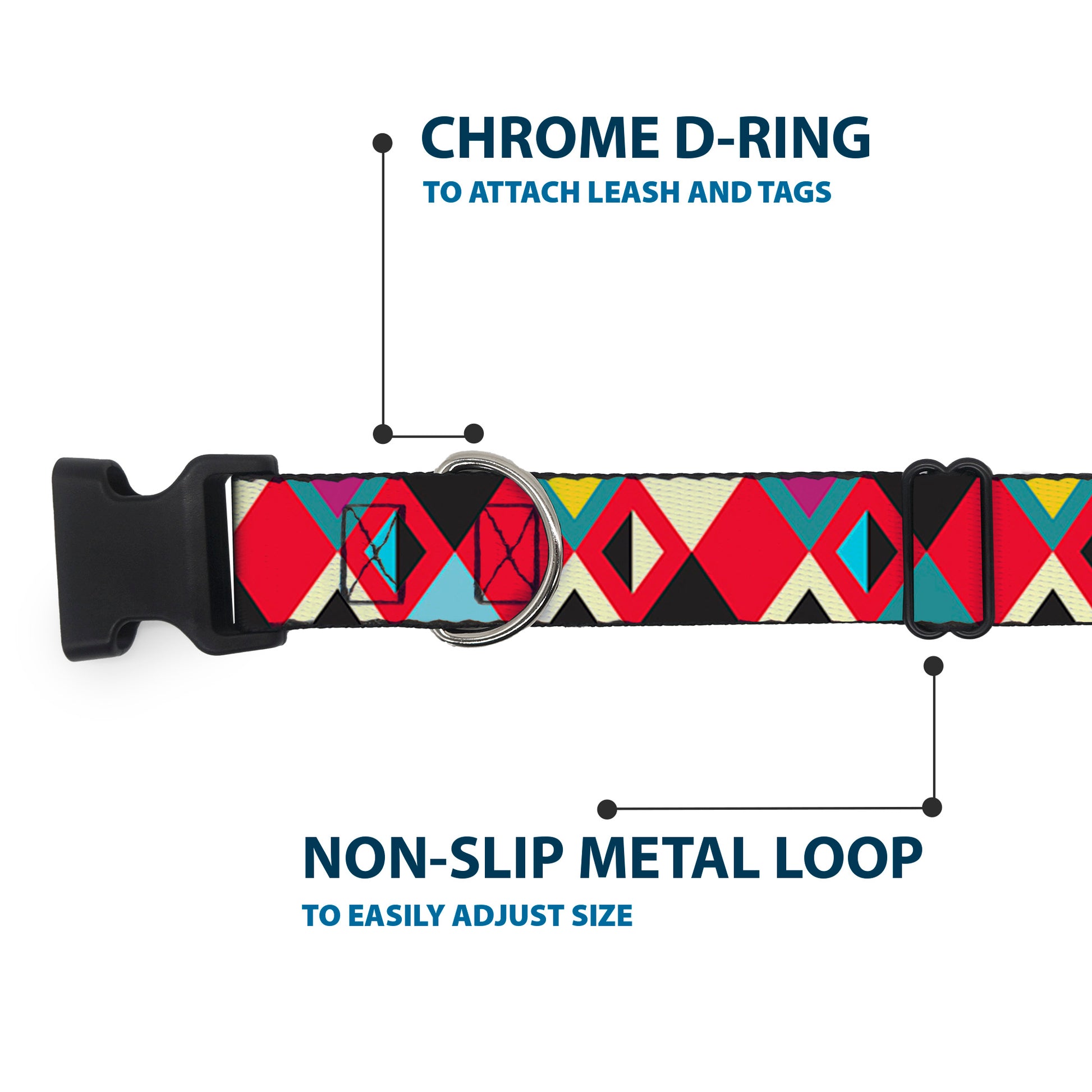 Plastic Clip Collar - Geometric9 Black/Red/Turquoise/Ivory Plastic Clip Collars Buckle-Down