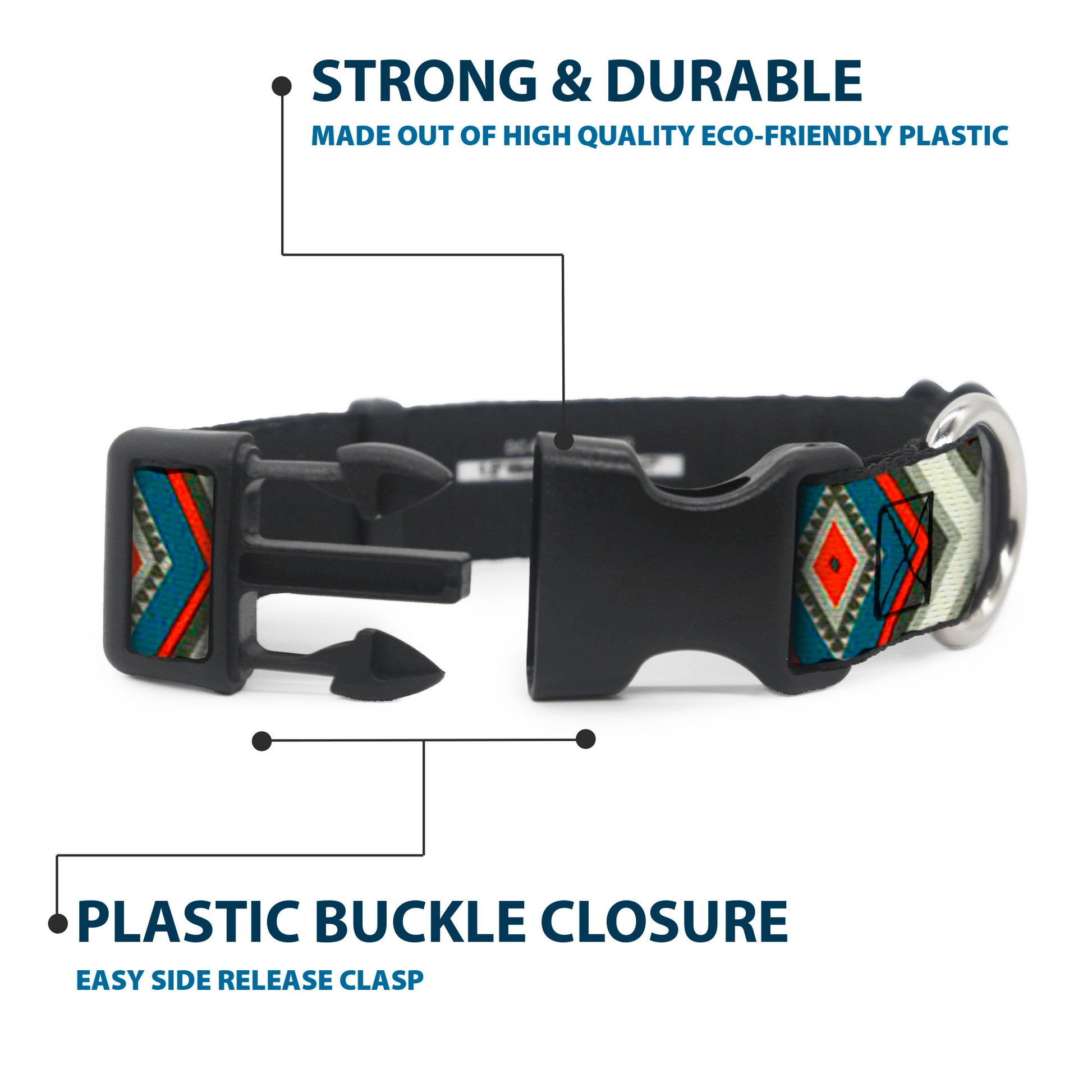 Plastic Clip Collar - Geometric Diamonds Grays/Red/Turquoise Plastic Clip Collars Buckle-Down