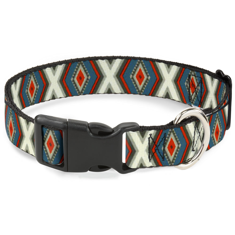 Plastic Clip Collar - Geometric Diamonds Grays/Red/Turquoise Plastic Clip Collars Buckle-Down