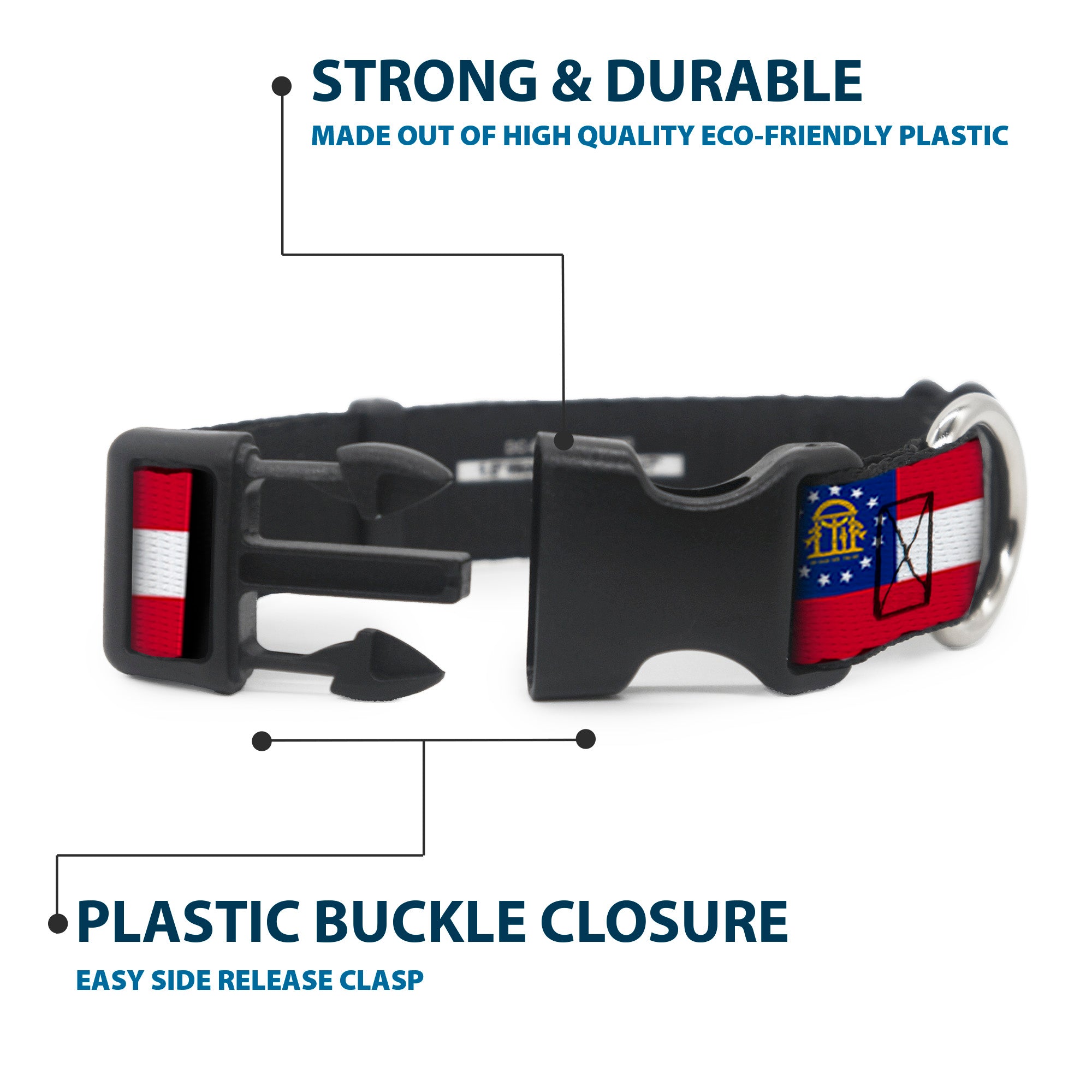 Plastic Clip Collar - Georgia Flags/Black Plastic Clip Collars Buckle-Down