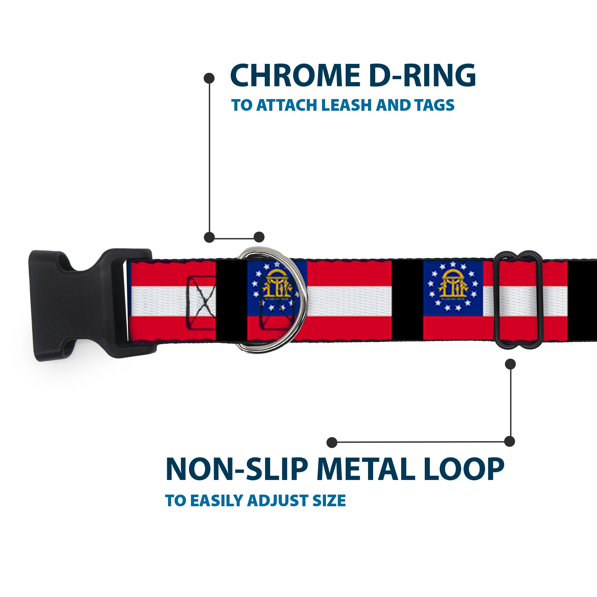 Plastic Clip Collar - Georgia Flags/Black Plastic Clip Collars Buckle-Down