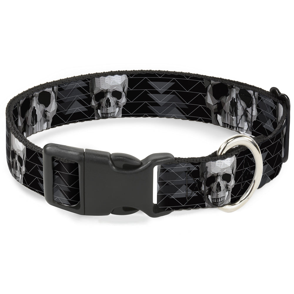 Plastic Clip Collar - Geometric 3-D Skull Face/Chevron Black/Grays/White Plastic Clip Collars Buckle-Down