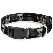 Plastic Clip Collar - Geometric 3-D Skull Face/Chevron Black/Grays/White Plastic Clip Collars Buckle-Down