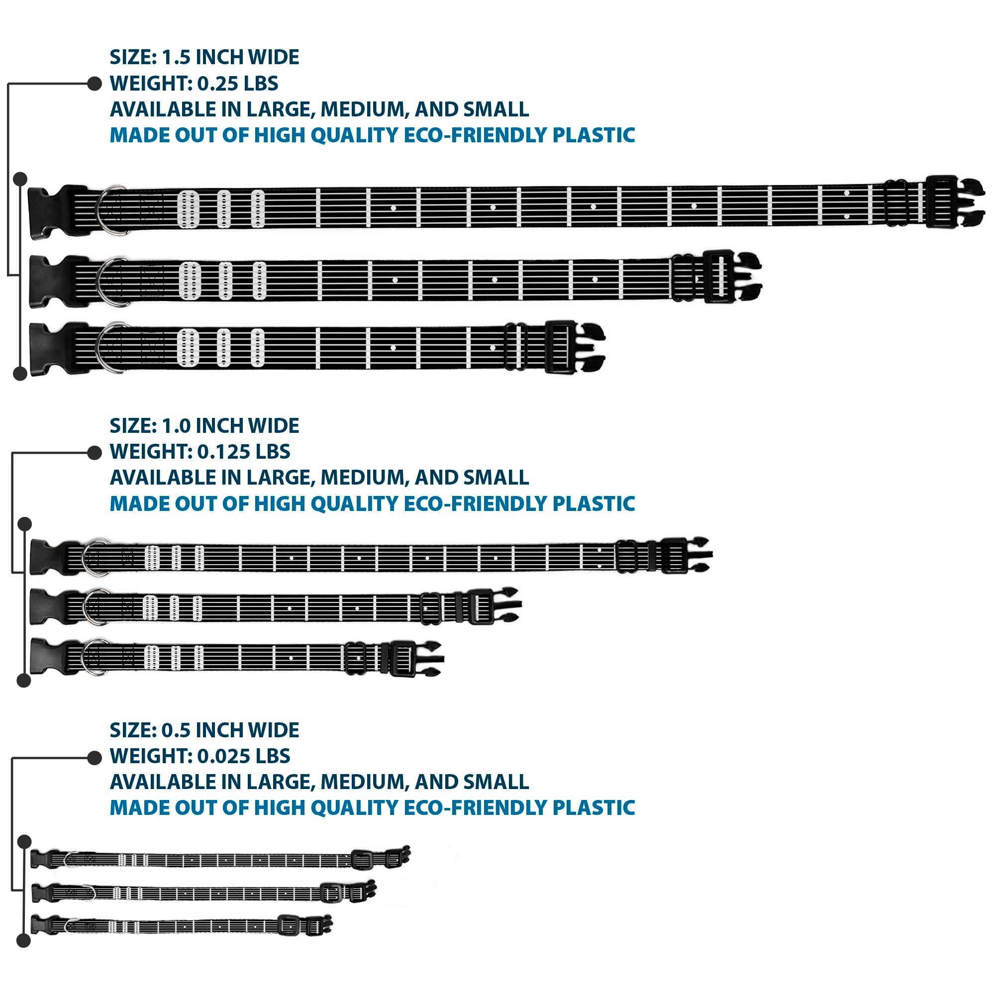 Plastic Clip Collar - Guitar Neck Black/White Plastic Clip Collars Buckle-Down