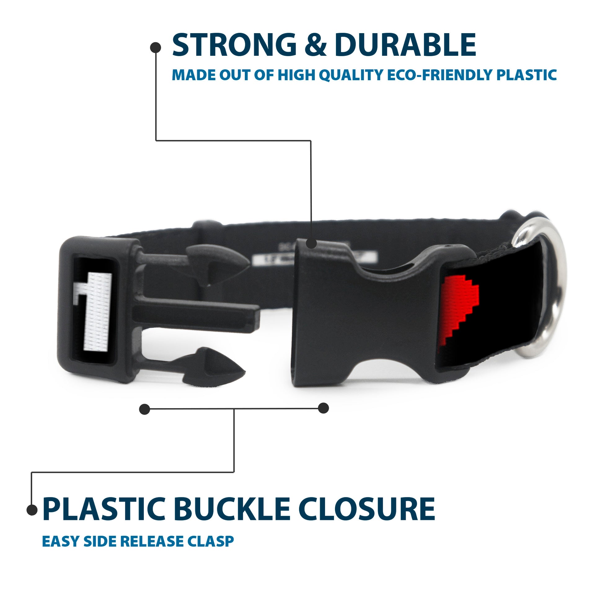 Plastic Clip Collar - GAMER 1/Heart 8-Bit Black/White/Red Plastic Clip Collars Buckle-Down