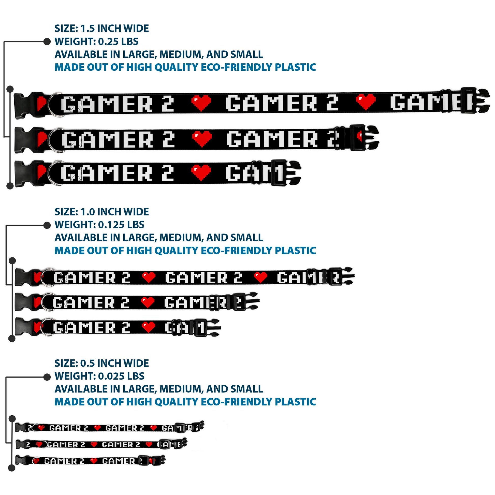 Plastic Clip Collar - GAMER 2/Heart 8-Bit Black/White/Red Plastic Clip Collars Buckle-Down