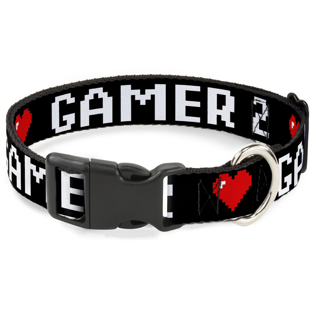 Plastic Clip Collar - GAMER 2/Heart 8-Bit Black/White/Red Plastic Clip Collars Buckle-Down