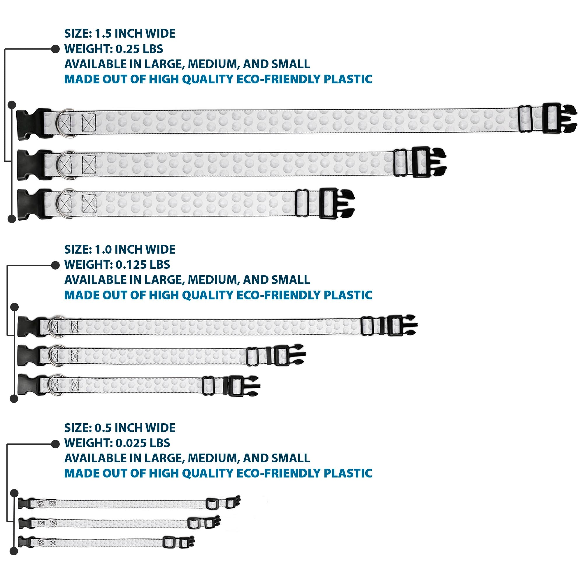 Plastic Clip Collar - Golf Ball Dimples Whites Plastic Clip Collars Buckle-Down