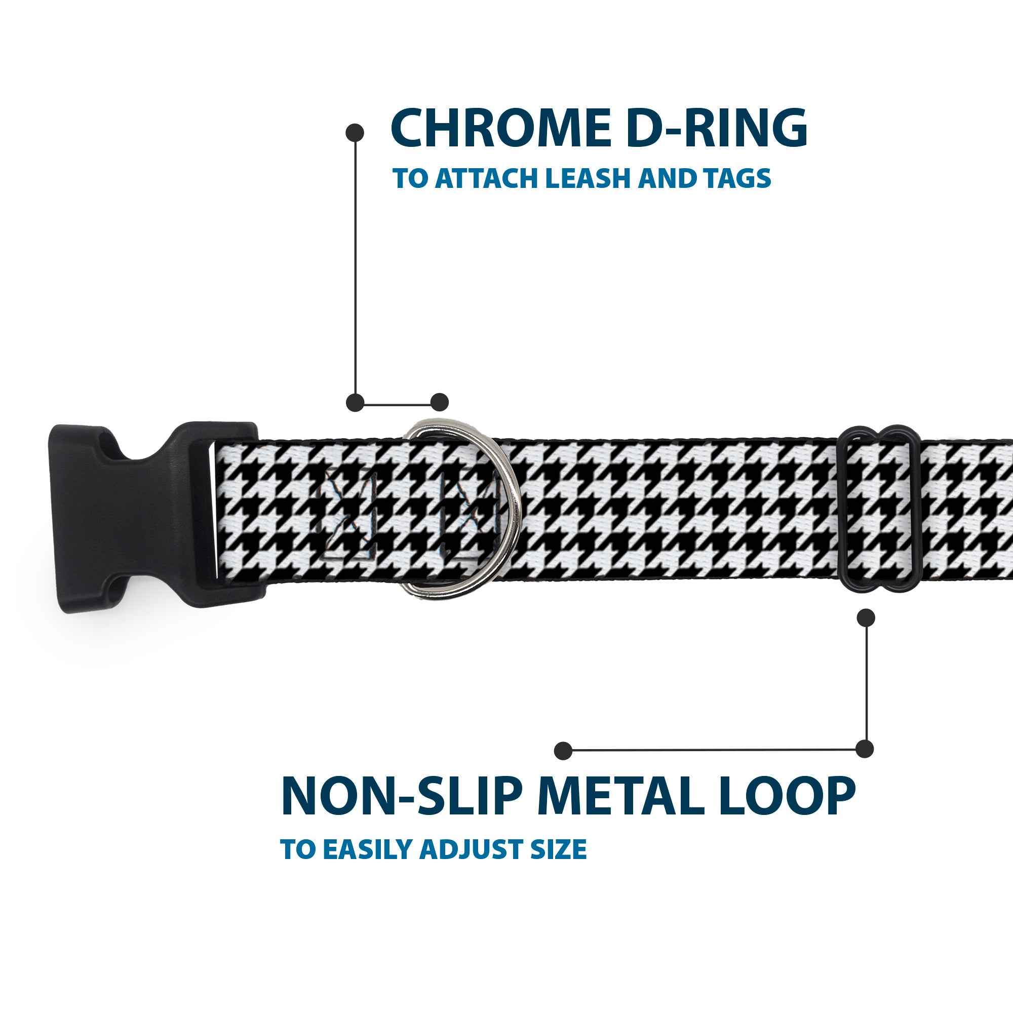 Plastic Clip Collar - Houndstooth Black/White Plastic Clip Collars Buckle-Down