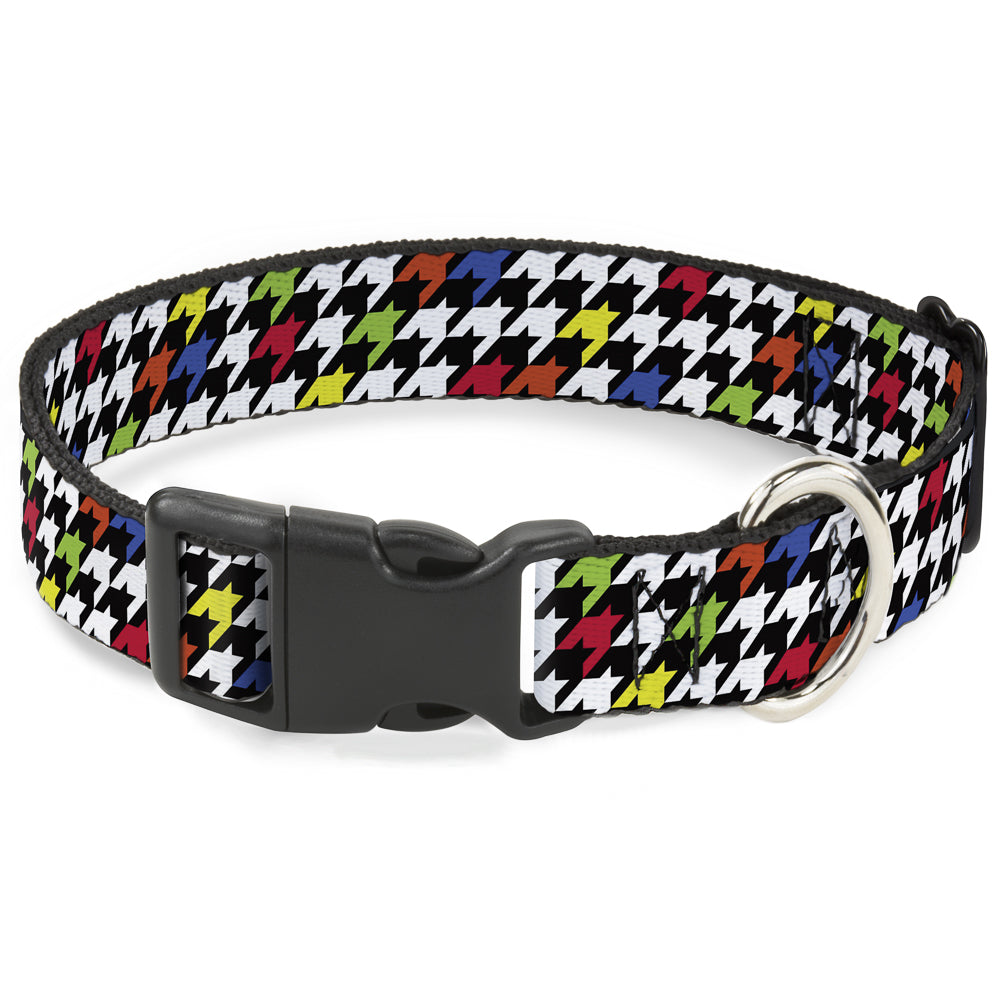 Plastic Clip Collar - Houndstooth Black/White/Multi Neon Plastic Clip Collars Buckle-Down