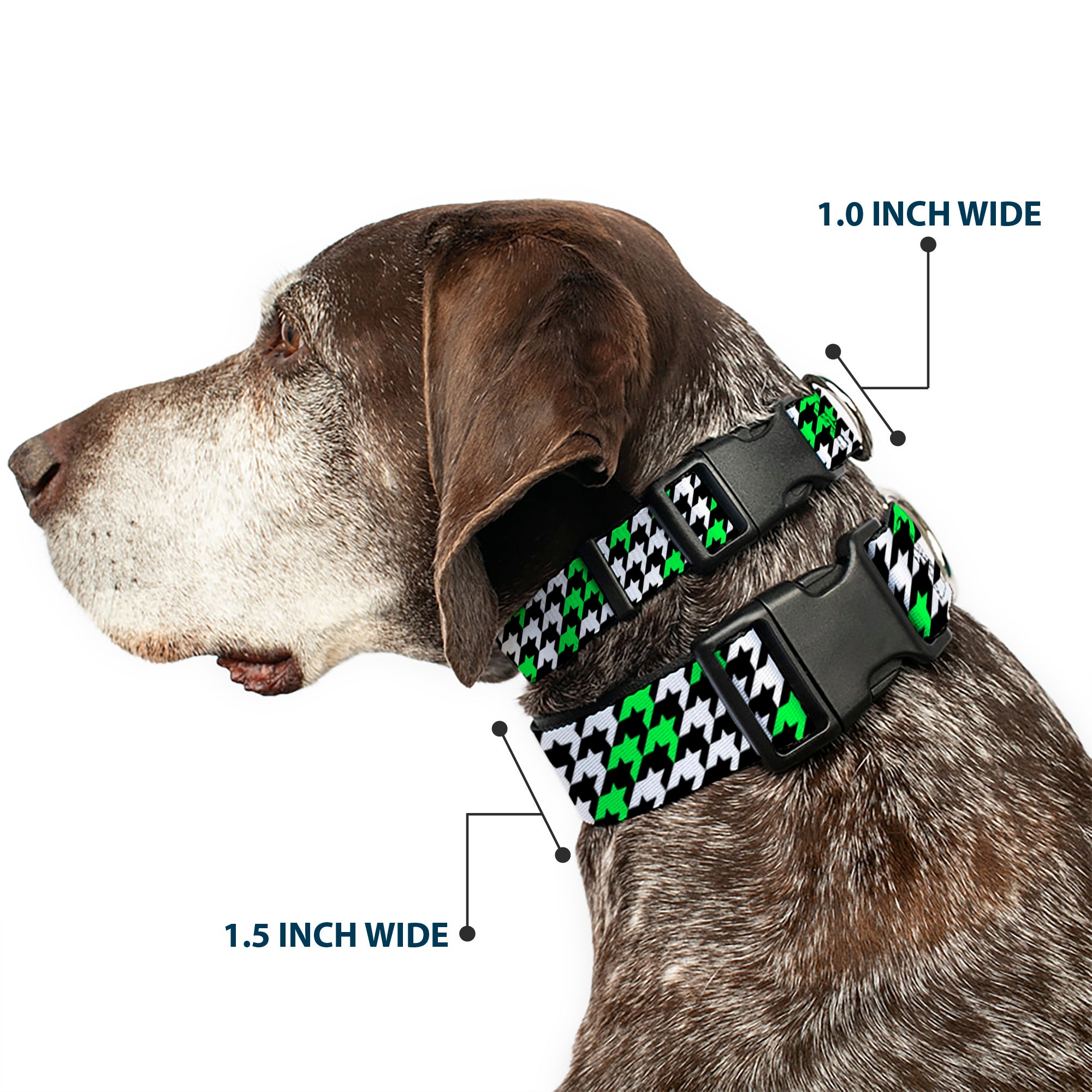 Plastic Clip Collar - Houndstooth Black/White/Neon Green Plastic Clip Collars Buckle-Down