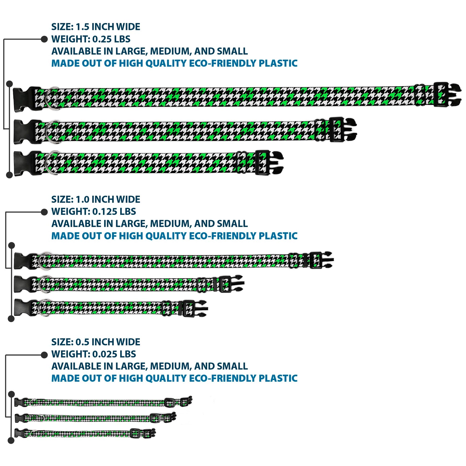 Plastic Clip Collar - Houndstooth Black/White/Neon Green Plastic Clip Collars Buckle-Down
