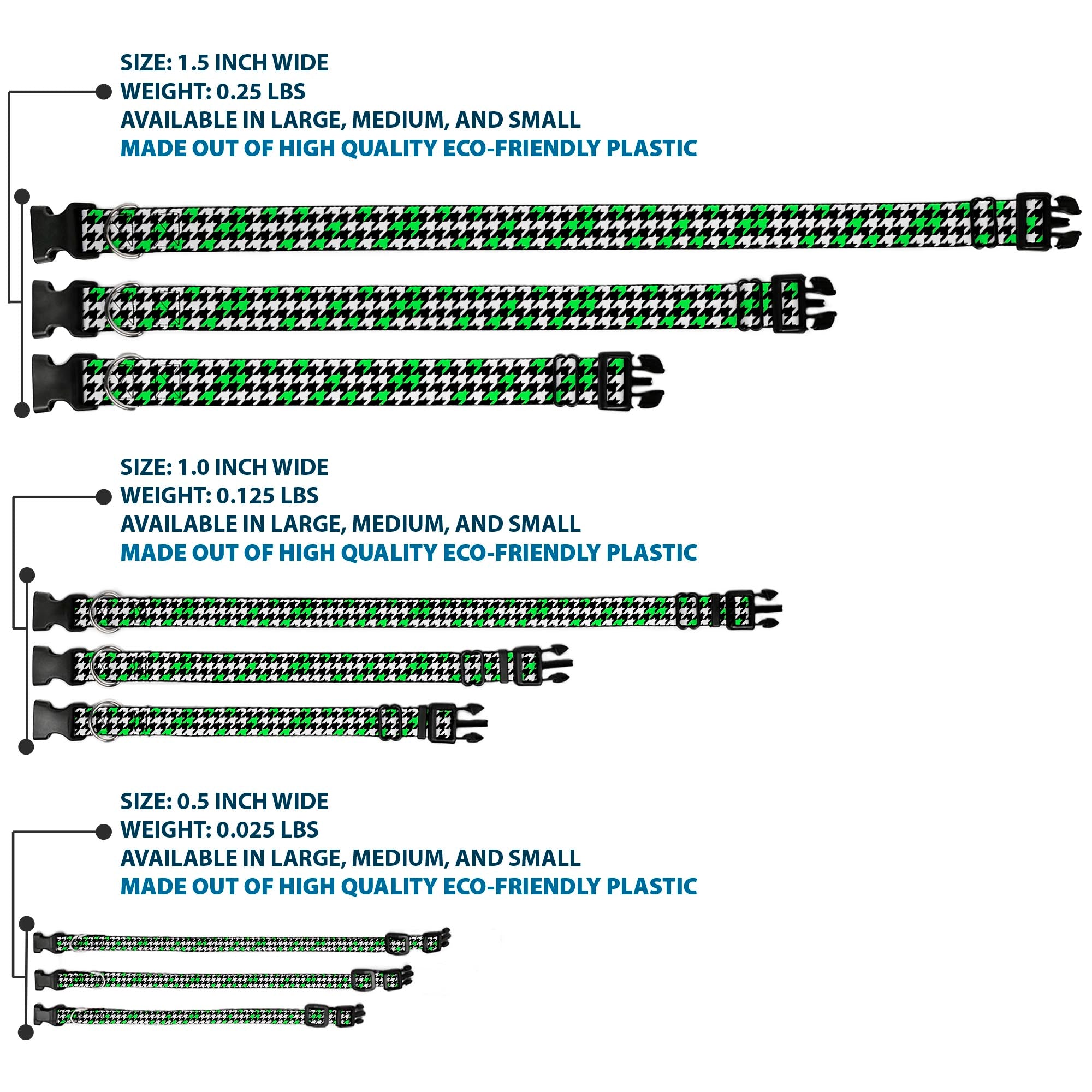 Plastic Clip Collar - Houndstooth Black/White/Neon Green Plastic Clip Collars Buckle-Down