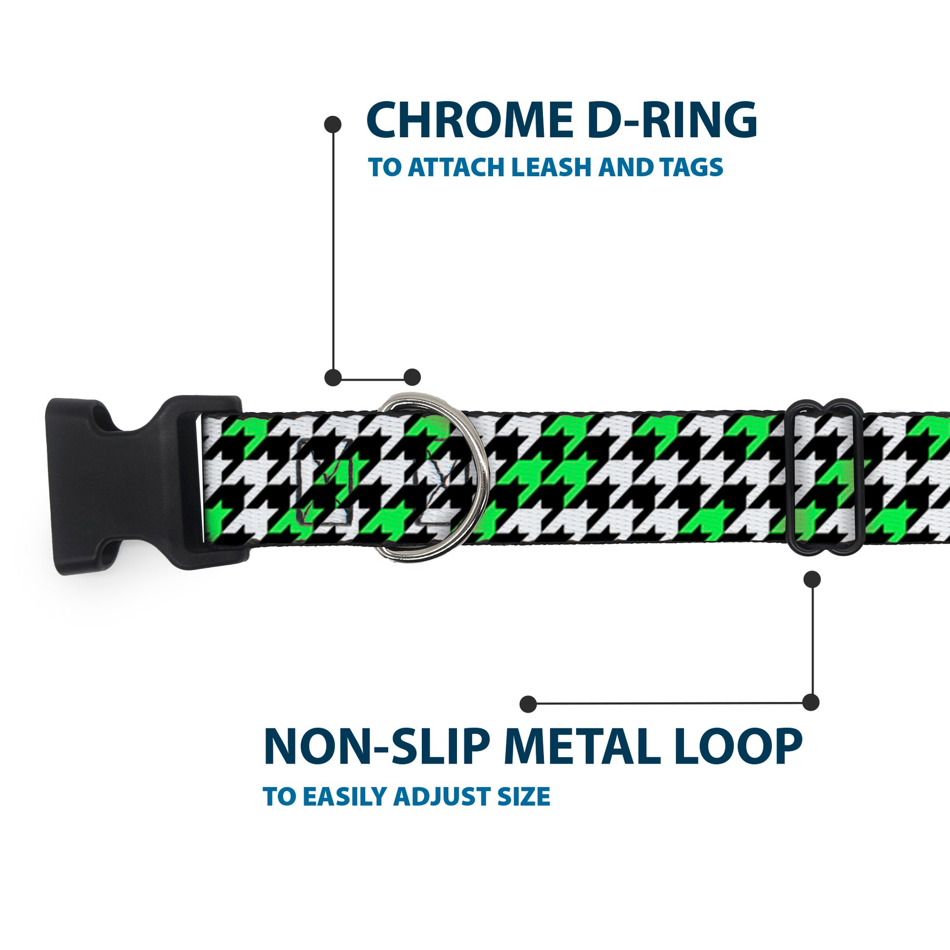 Plastic Clip Collar - Houndstooth Black/White/Neon Green Plastic Clip Collars Buckle-Down