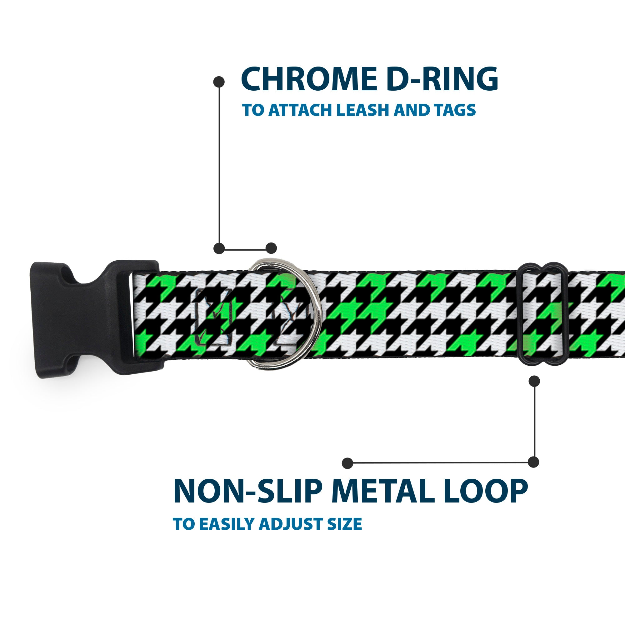 Plastic Clip Collar - Houndstooth Black/White/Neon Green Plastic Clip Collars Buckle-Down