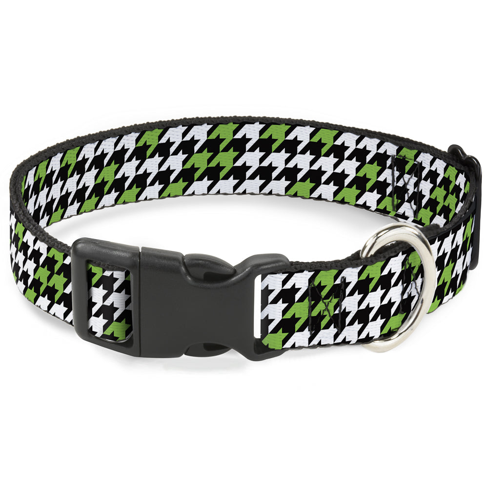 Plastic Clip Collar - Houndstooth Black/White/Neon Green Plastic Clip Collars Buckle-Down