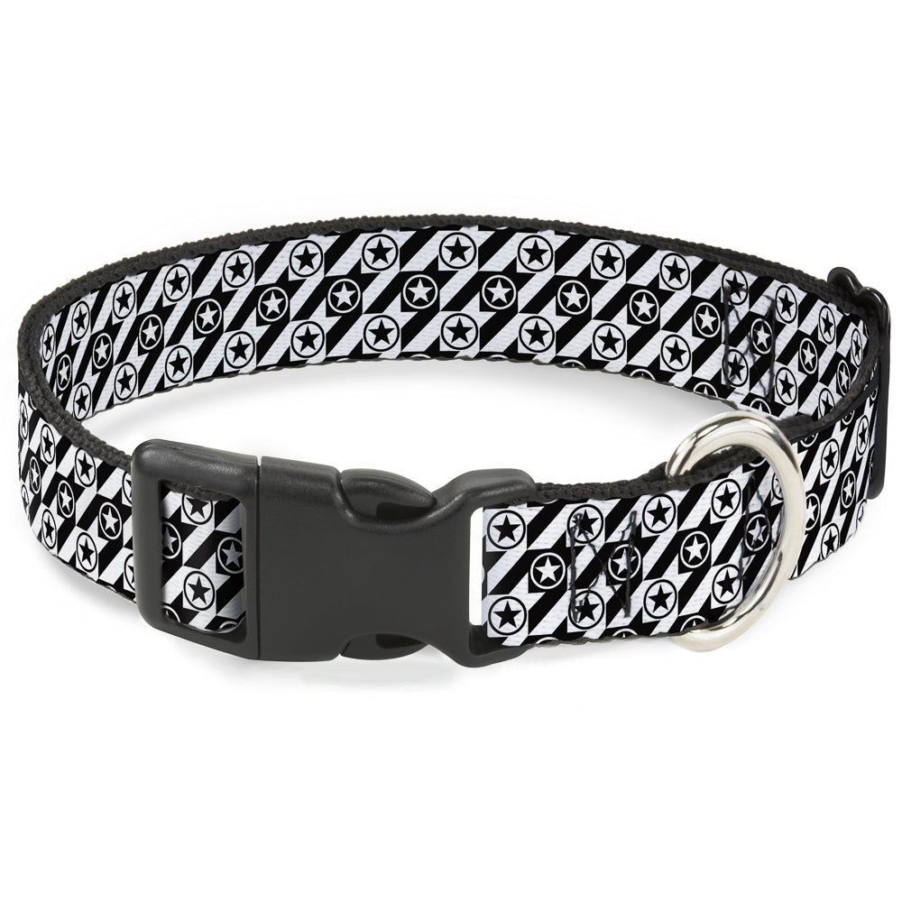 Plastic Clip Collar - Houndstooth Star Black/White Plastic Clip Collars Buckle-Down