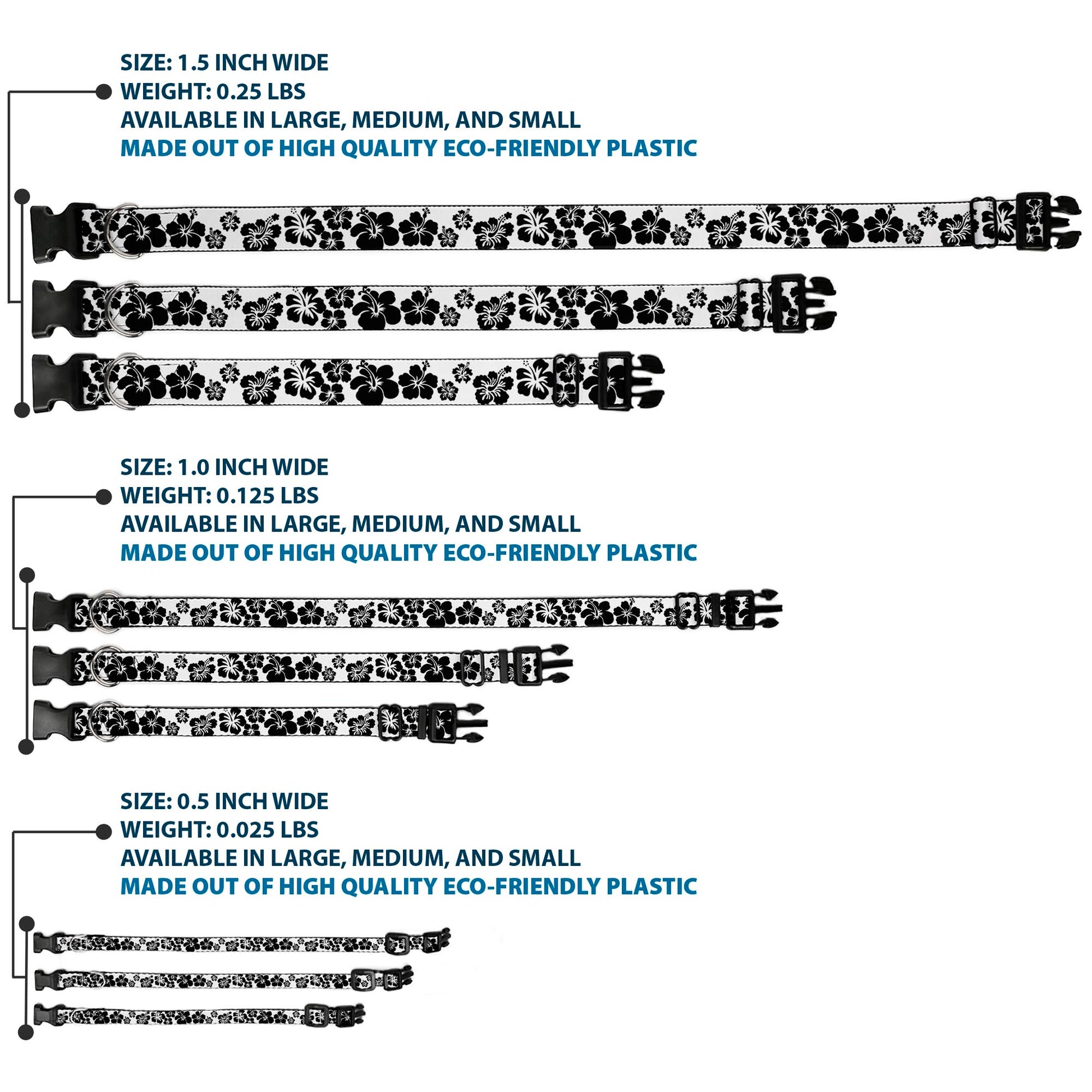 Plastic Clip Collar - Hibiscus White/Black Plastic Clip Collars Buckle-Down