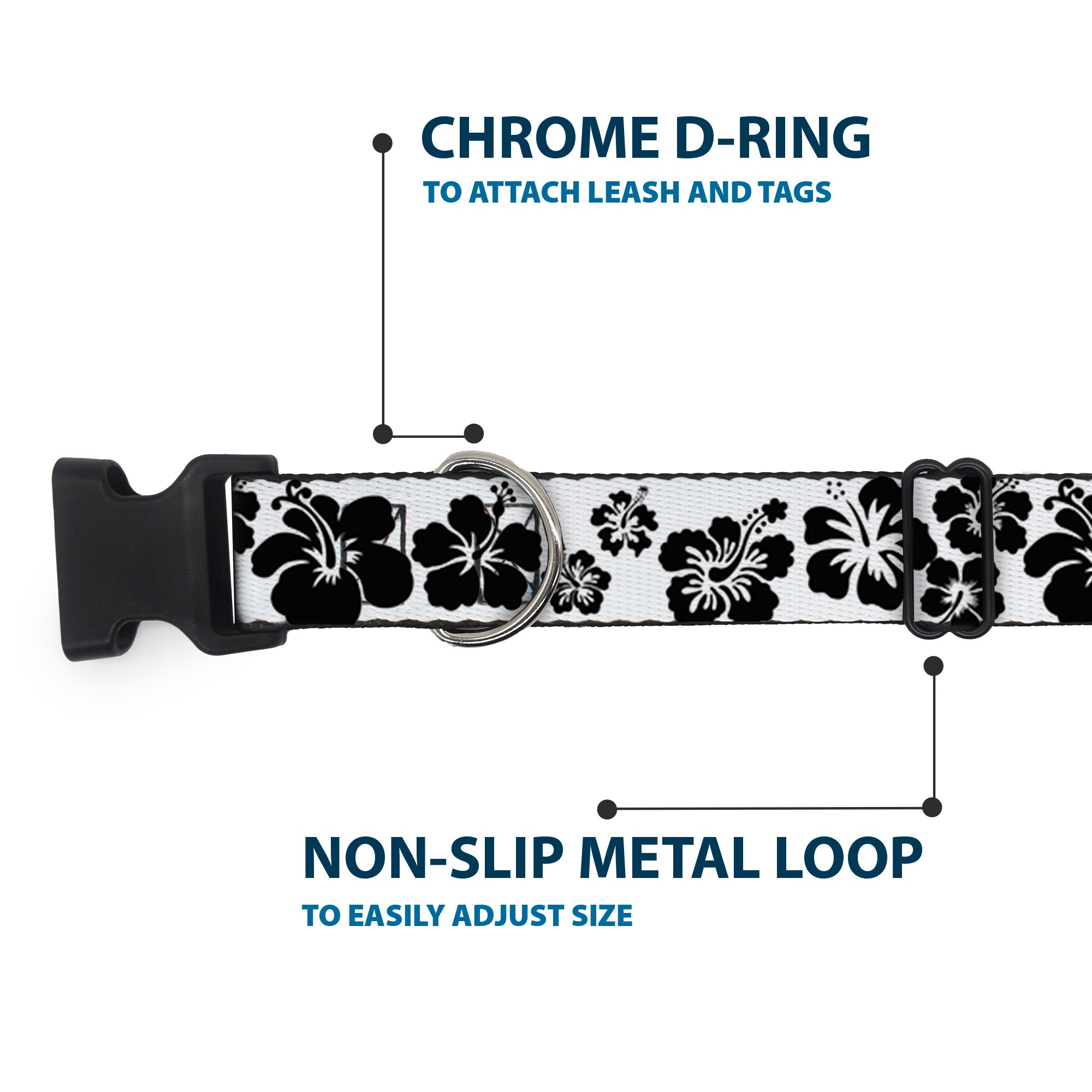 Plastic Clip Collar - Hibiscus White/Black Plastic Clip Collars Buckle-Down