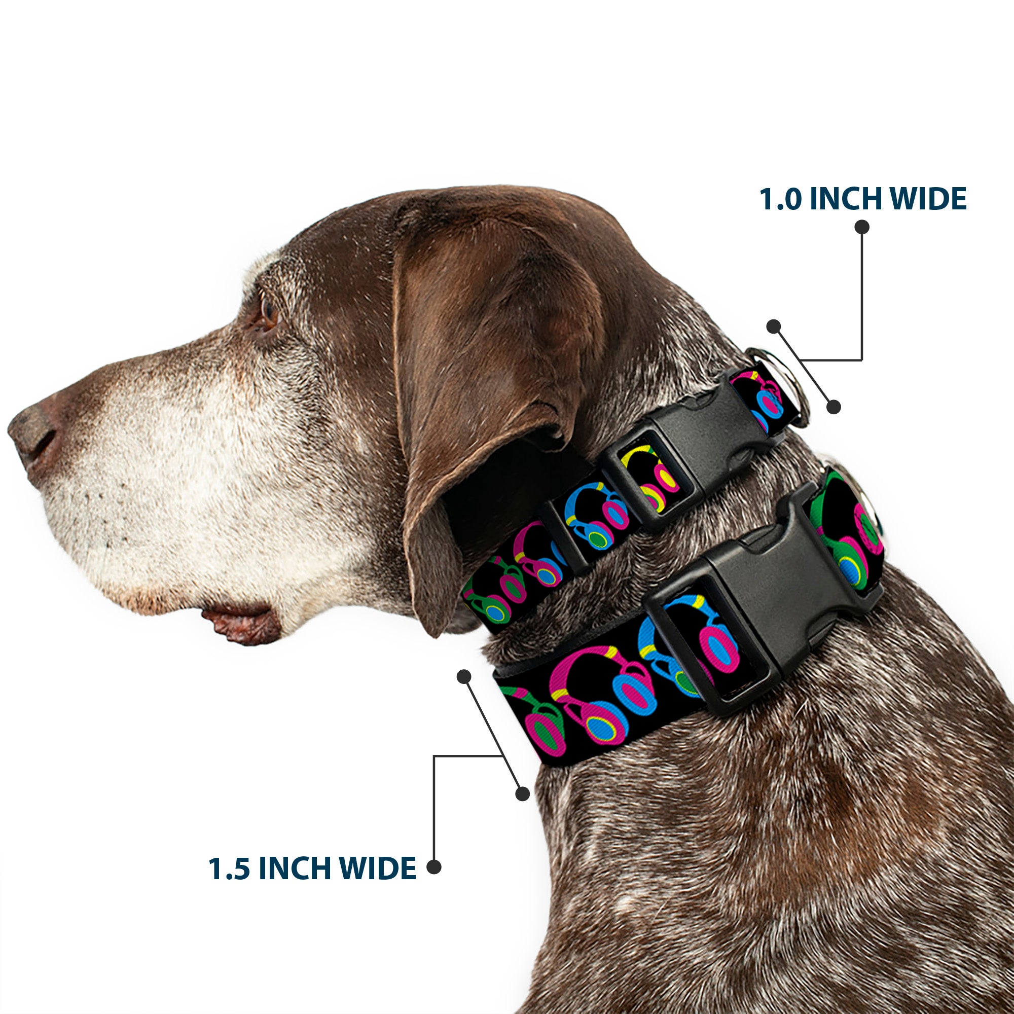 Plastic Clip Collar - Headphones Black/Neon Plastic Clip Collars Buckle-Down