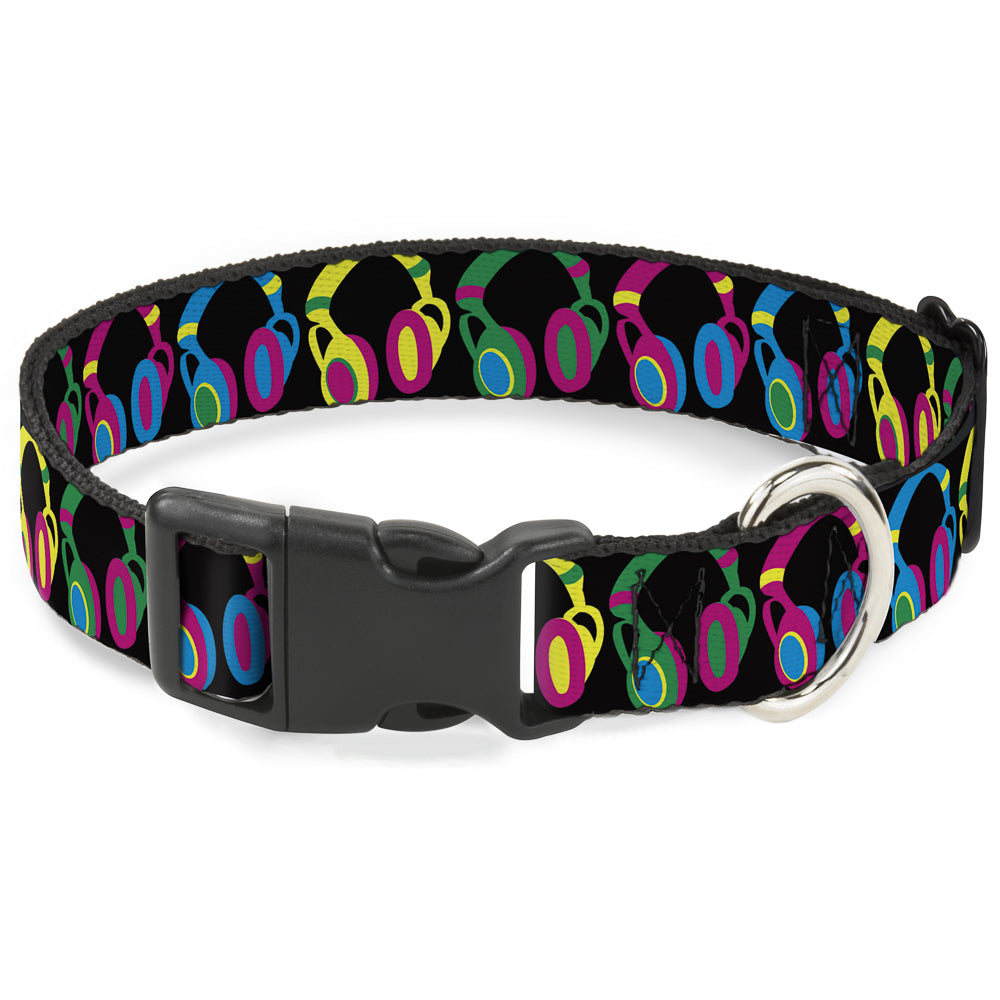 Plastic Clip Collar - Headphones Black/Neon Plastic Clip Collars Buckle-Down