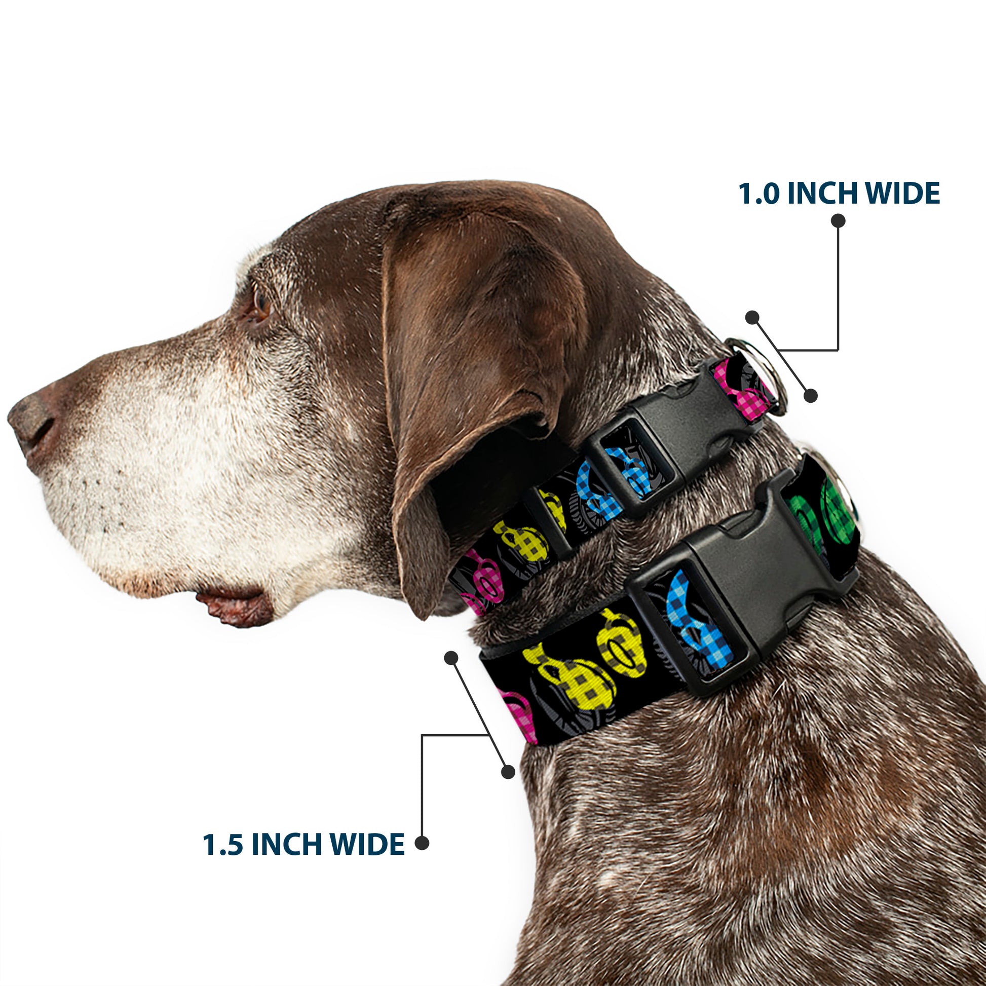 Plastic Clip Collar - Headphones Buffalo Plaid Black/Neon Plastic Clip Collars Buckle-Down