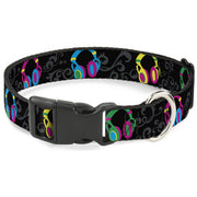 Plastic Clip Collar - Headphones Curls Black/Gray/Neon Plastic Clip Collars Buckle-Down