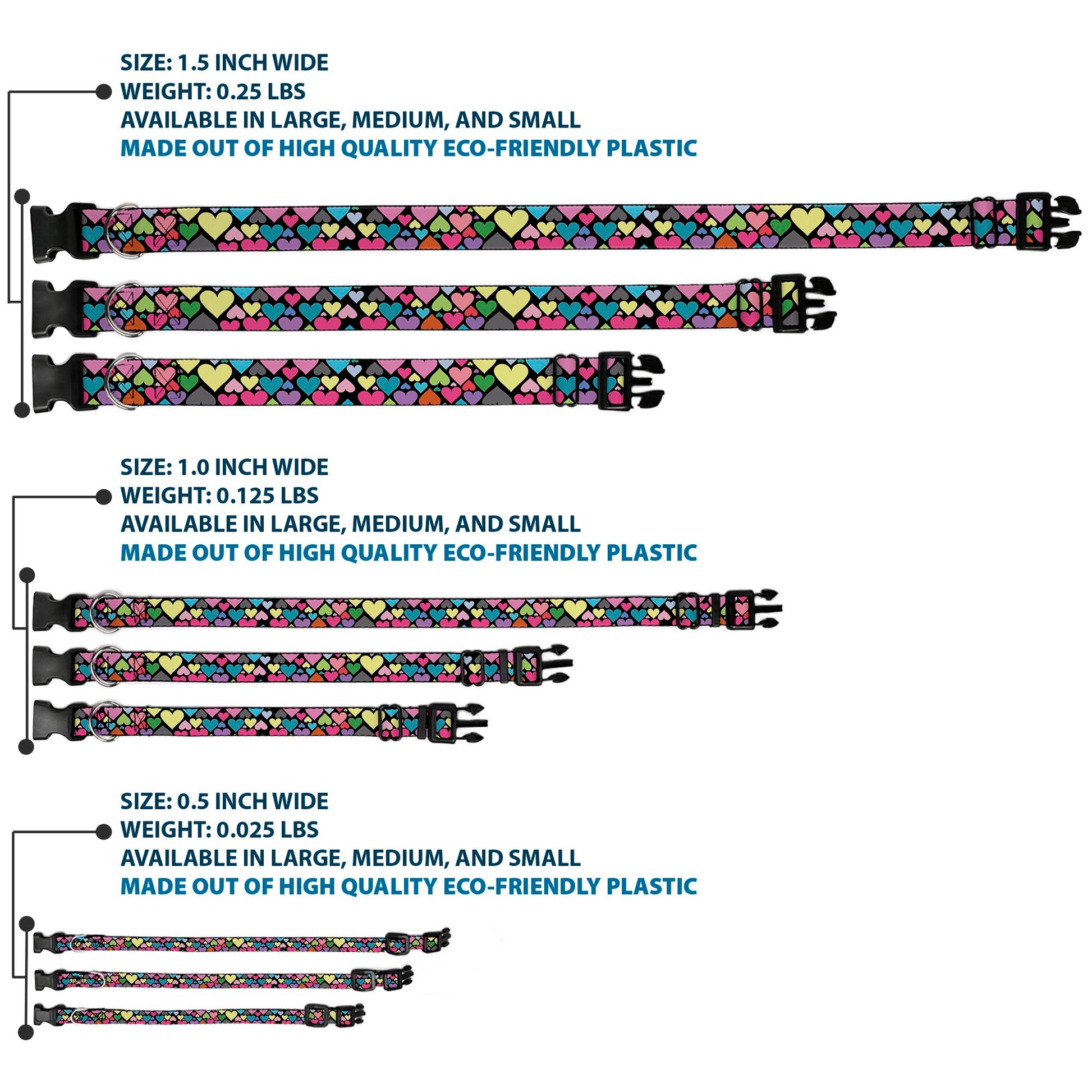 Plastic Clip Collar - Hearts Black/Multi Color Plastic Clip Collars Buckle-Down