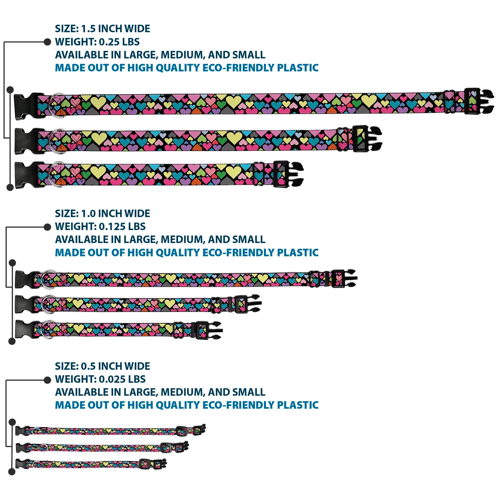 Plastic Clip Collar - Hearts Black/Multi Color Plastic Clip Collars Buckle-Down