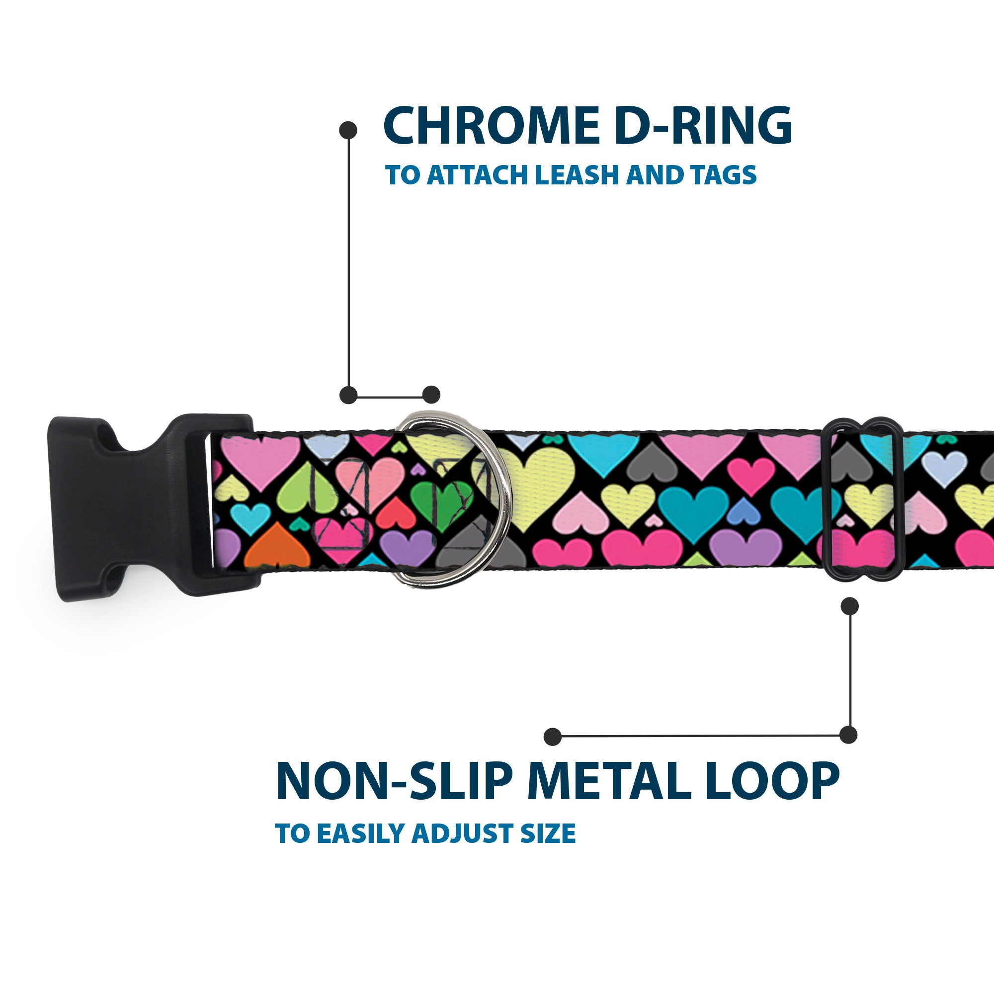 Plastic Clip Collar - Hearts Black/Multi Color Plastic Clip Collars Buckle-Down