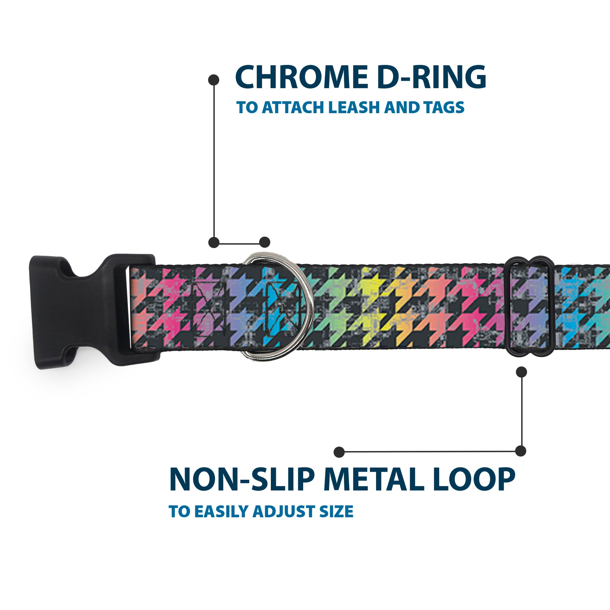 Plastic Clip Collar - Houndstooth Black/Rainbow Plastic Clip Collars Buckle-Down