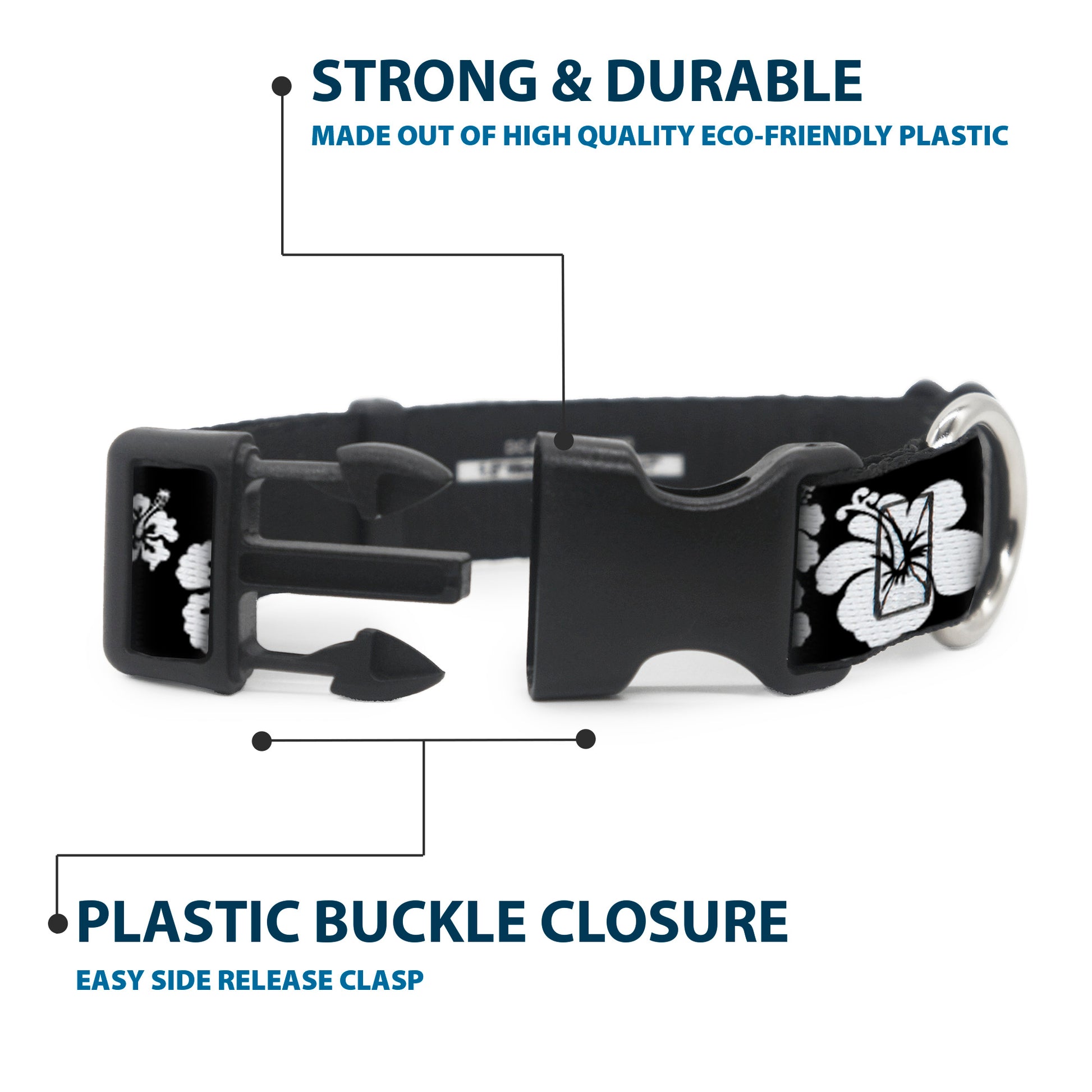 Plastic Clip Collar - Hibiscus Black/White Plastic Clip Collars Buckle-Down