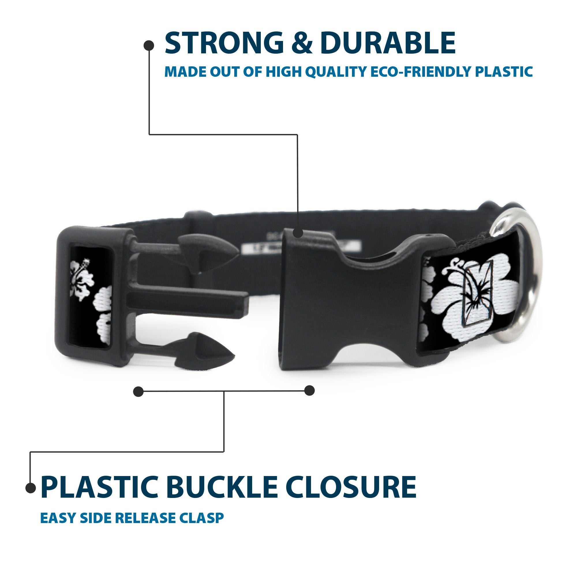 Plastic Clip Collar - Hibiscus Black/White Plastic Clip Collars Buckle-Down