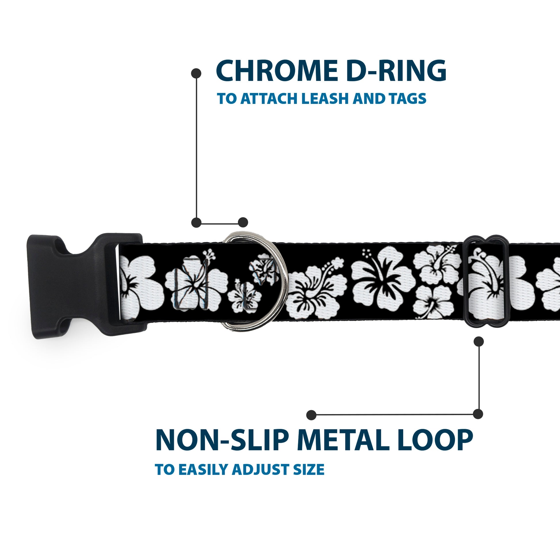 Plastic Clip Collar - Hibiscus Black/White Plastic Clip Collars Buckle-Down